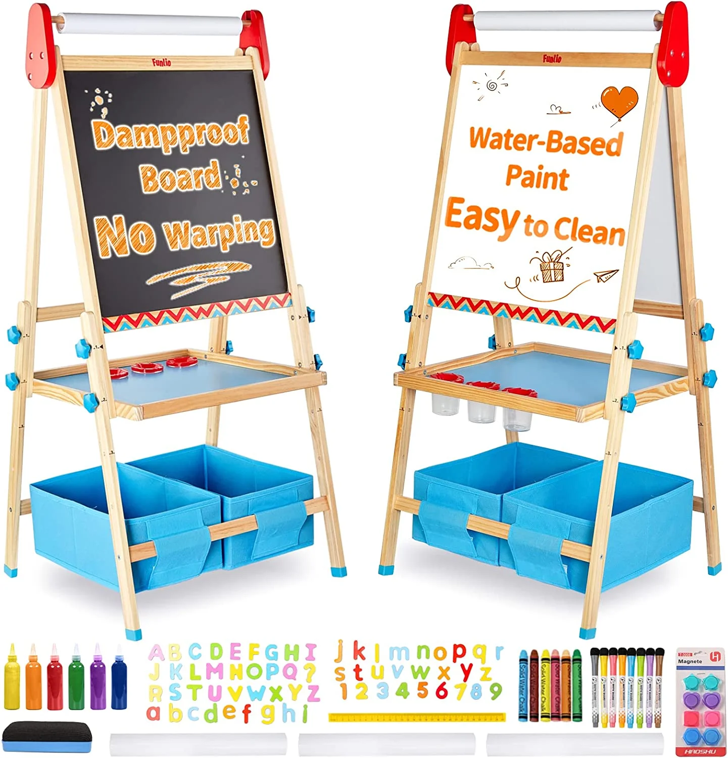 FUNLIO Art Easel for Kids Aged 2-8, 3-Level Height Adjustable, All-in-One Standing Easel with Paper Roll
