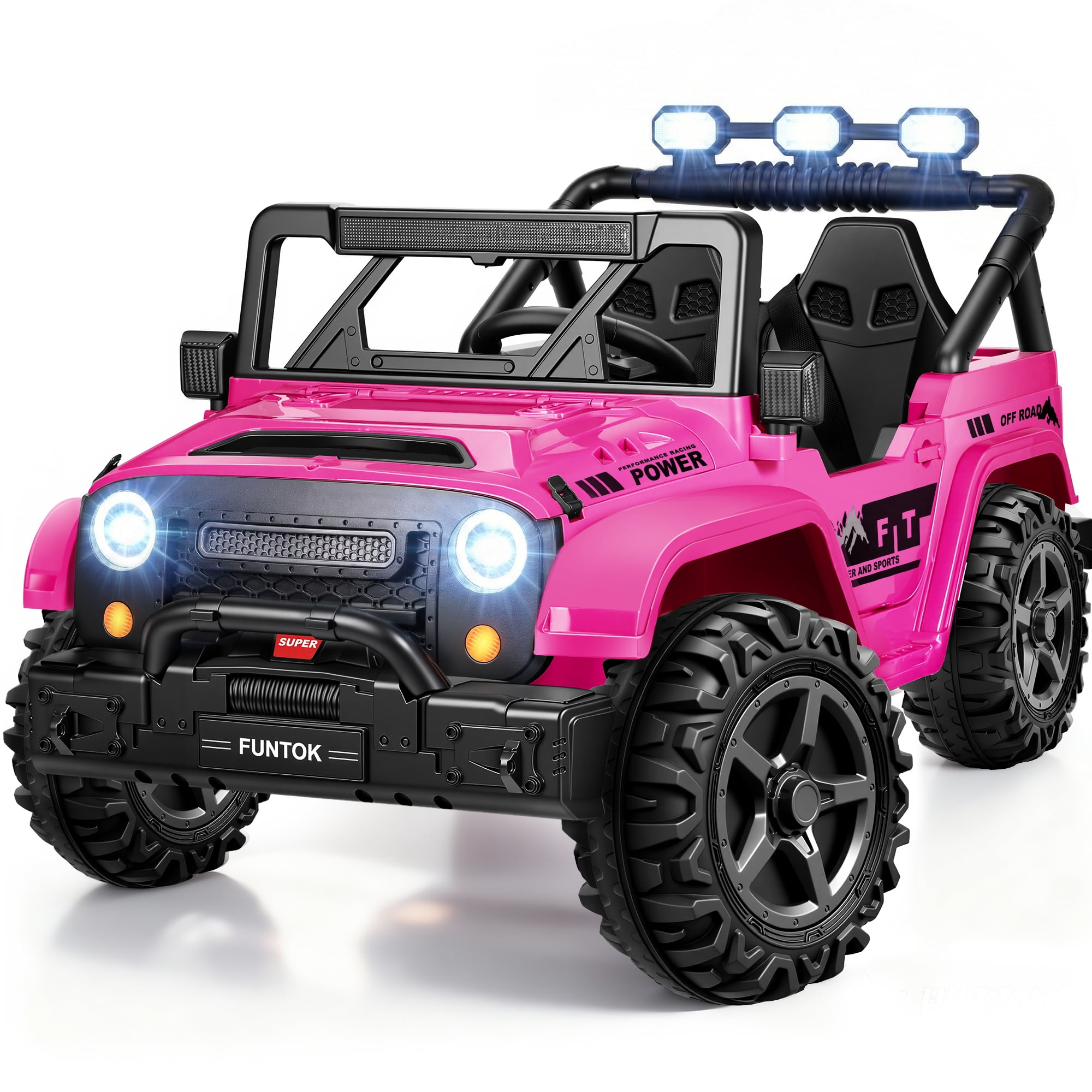 FUNTOK 24 Volt 2 Seater Kids Ride on Toys w/ 20 " Large Seat, 4 x 200W Motor Electric Vehicle Car, 4WD/2WD Switchable Battery Powered Ride on Truck, 3 Speeds with Remote Control & LED Lights, Pink