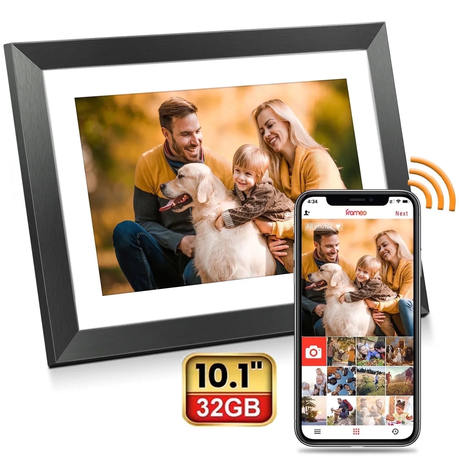 Ficcug Upgrade 10.1" 32GB Digital Picture Frame,Wifi Smart Photo Frame,1280*800 HD IPS Touch Screen,Easy Share Photos Videos via Frameo App from Anywhere,Perfect for Gift,Black