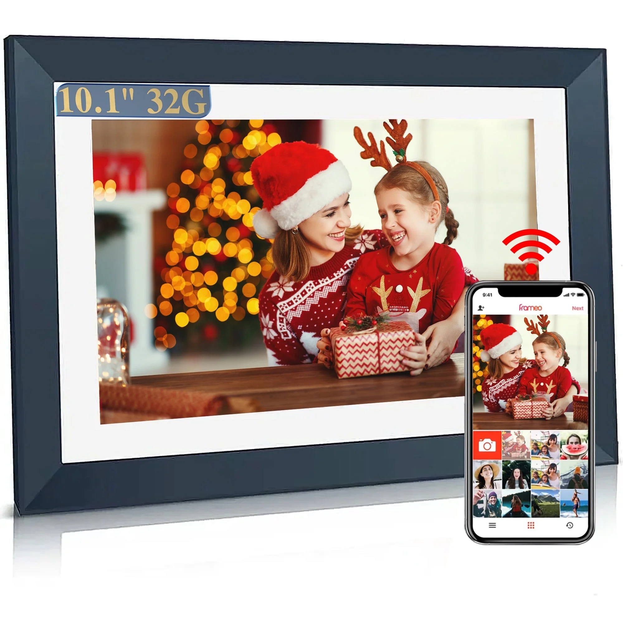 Ficcug 10.1 inch Full HD Digital Picture Frame,Large Memory Wifi Smart Photo Frame,IPS Touch Screen,Share Photos Videos Instantly via Frameo App