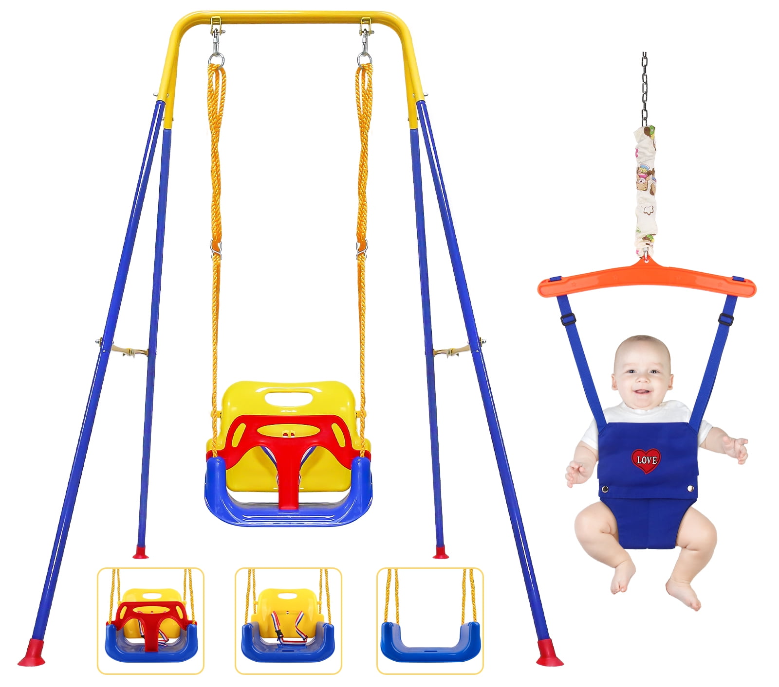 FirstAsk 2-in-1 Toddler Swing and Baby Jumper, Swing Set for Indoor Outdoor Fun