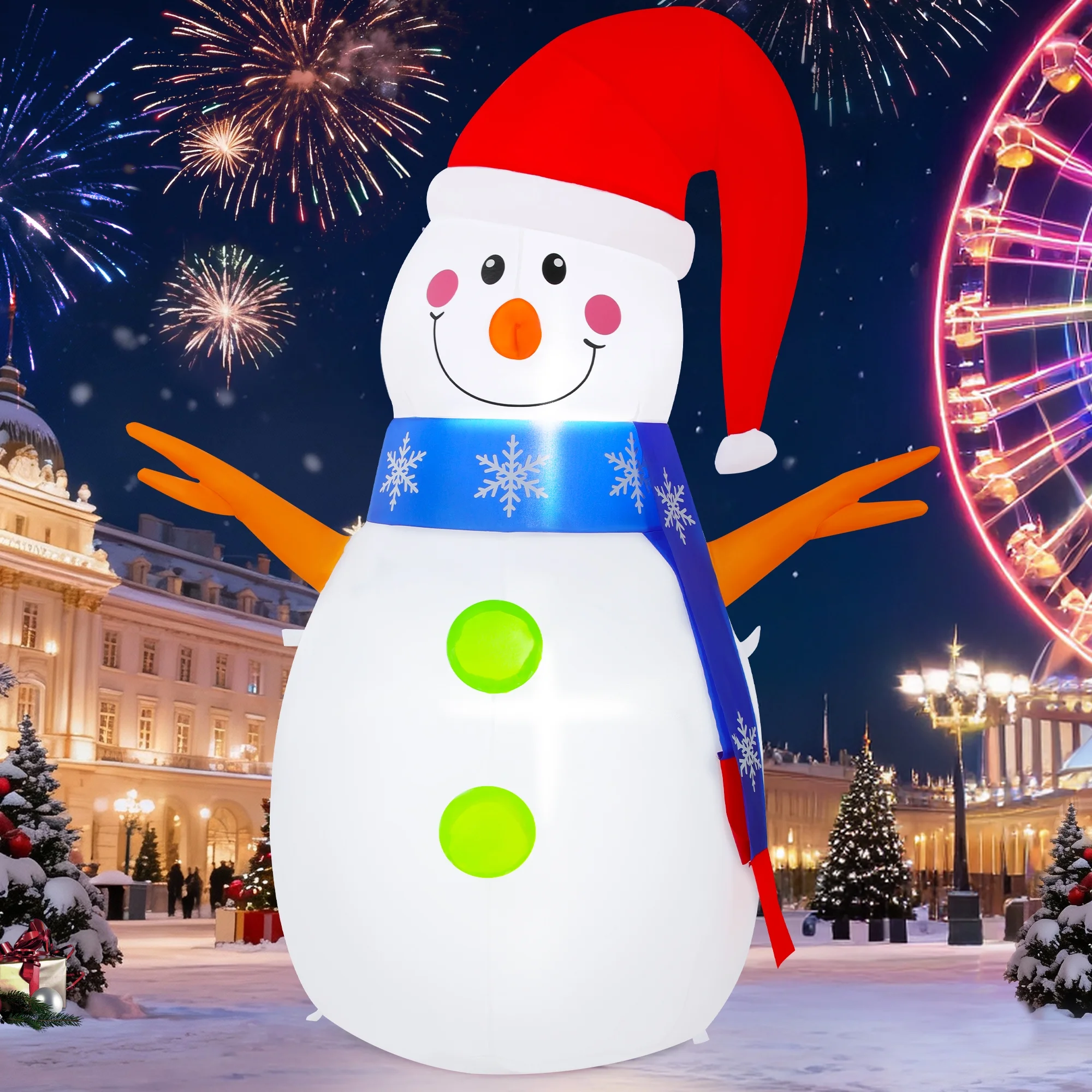 Firstness 4ft Tall Christmas Inflatables Snowman Blow ups Xmas Inflatable Outdoor Decoration with LED Lights for Yard Garden Lawn