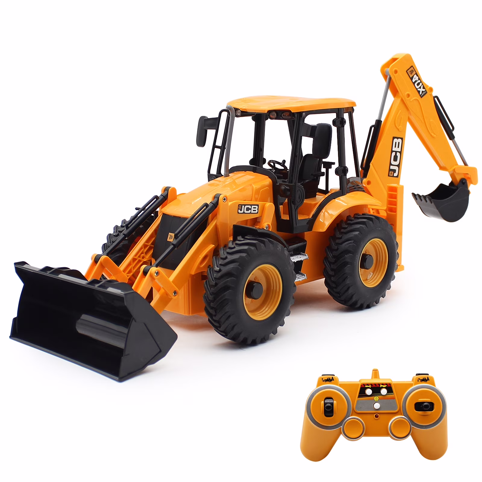 Fisca Remote Control Excavator Backhoe Loader Toys for Kids, 8 Channel 1/20 Excavator Bulldozer RC Construction Vehicles with Light and Sound