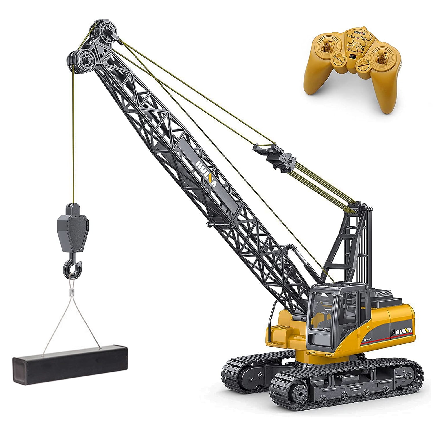 Fisca 1/14 Metal Hook Remote Control Crane Crawler Toys for Kids, 15 Channel RC Construction Vehicles Trucks Toys
