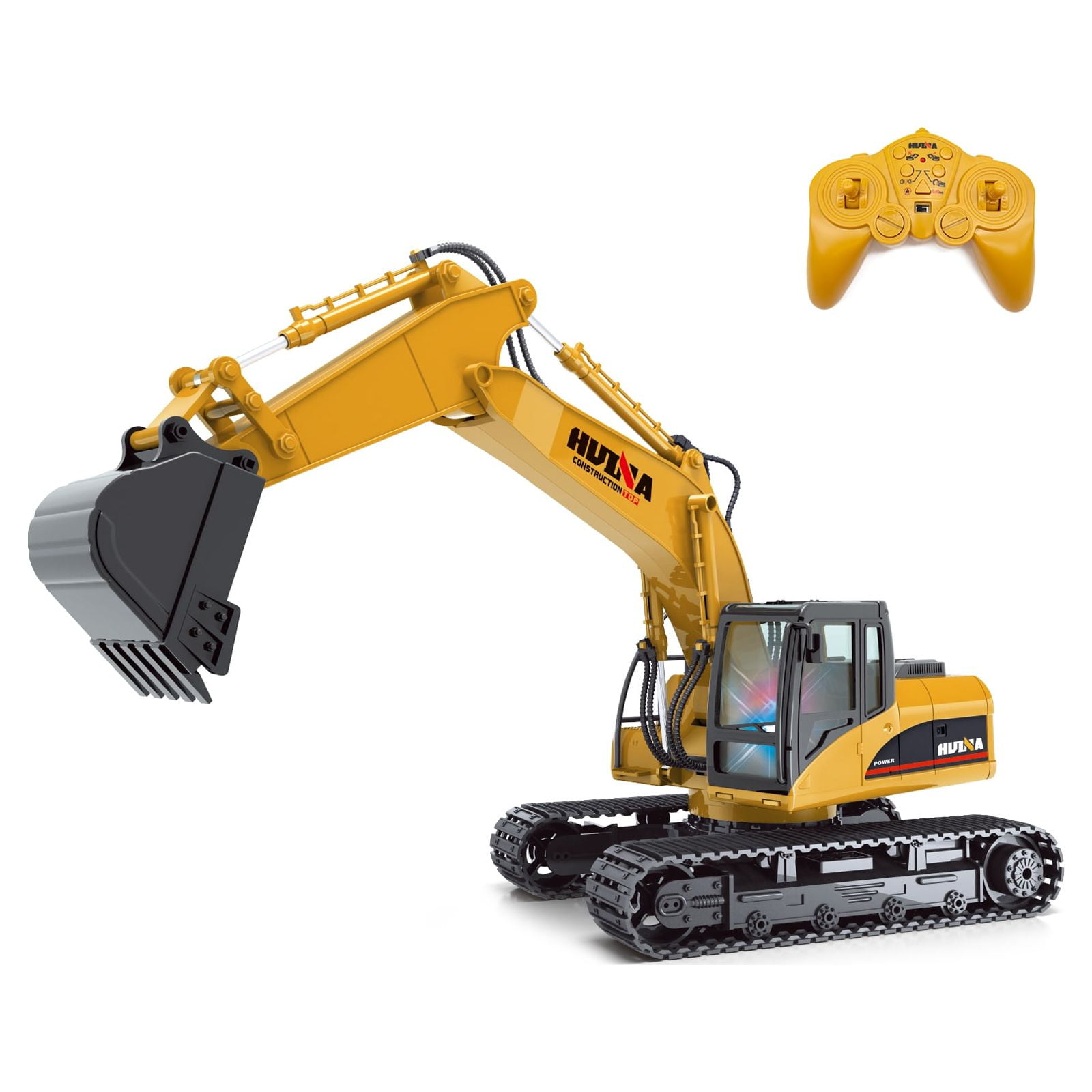 Fisca 1/14 Remote Control Excavator Toys with Light and Sound, Kids RC Construction Vehicles Trucks, Yellow Powerful Dig Car