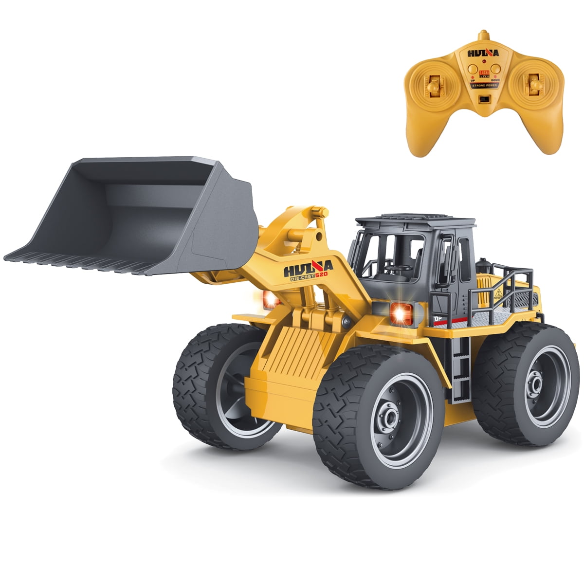 Fisca 1/18 Metal Shovel Remote Control Tractors Toys for Kids, 4WD Kids RC Loaders Construction Vehicles with Lights