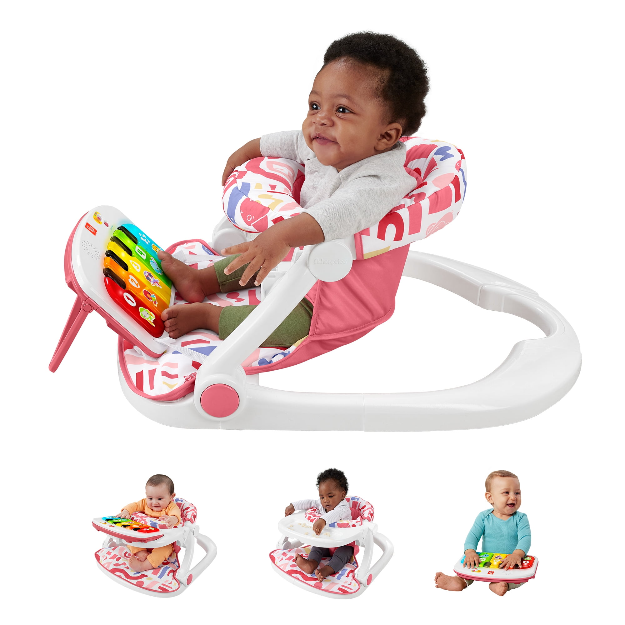 Fisher-Price Kick & Play Deluxe Sit-Me-Up Seat Portable Baby Chair & Learning Toy, Pink, Unisex