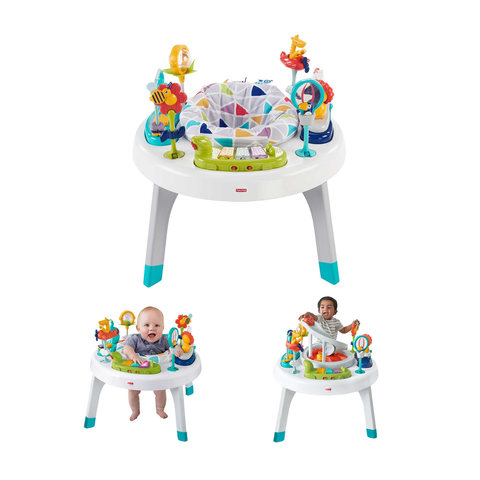 Fisher-Price 2-in-1 Sit-to-Stand Activity Center and Toddler Play Table, Spin ‘n Play Safari, Unisex