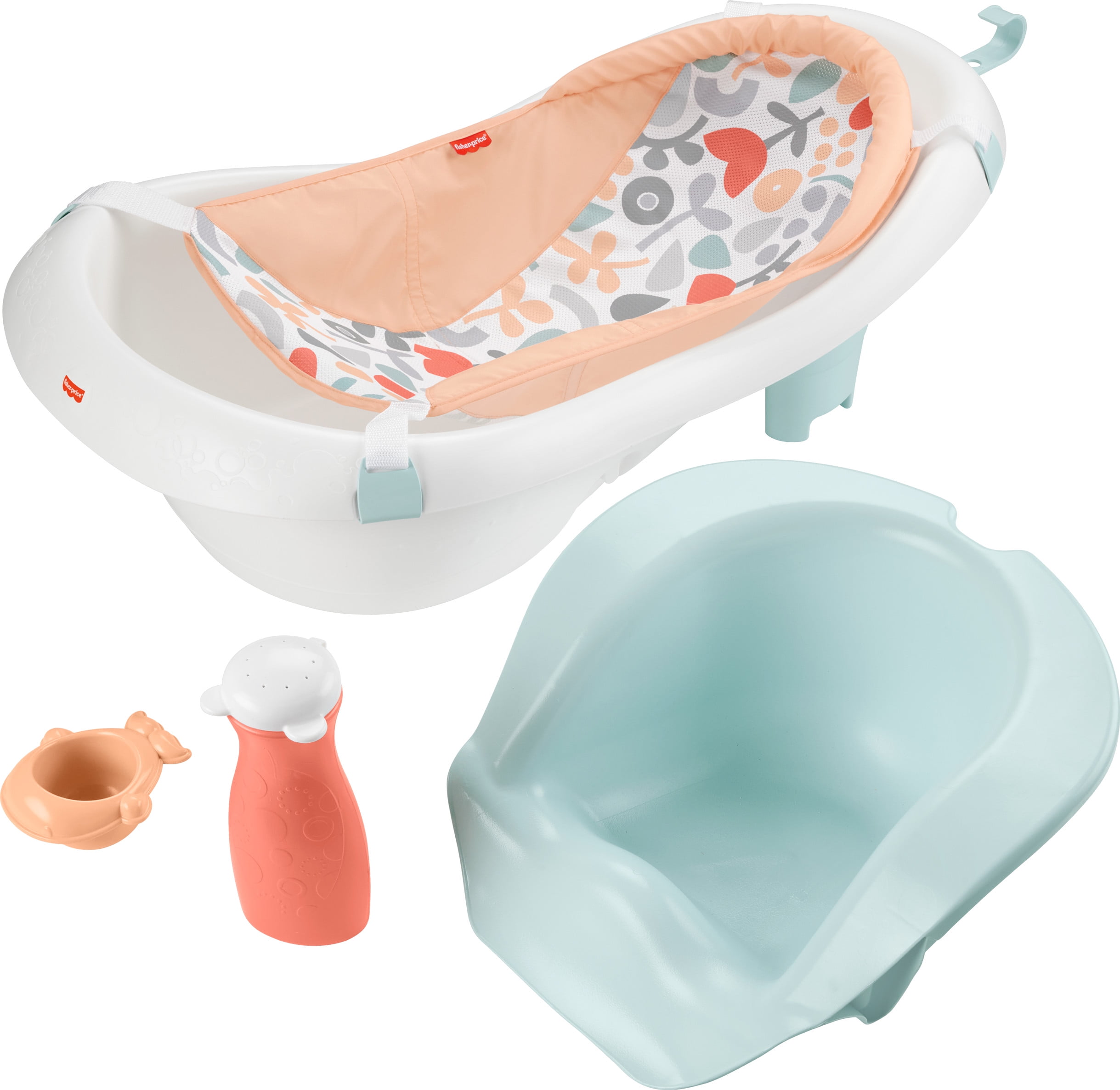 Fisher-Price 4-in-1 Sling 'n Seat, Baby Bath Tub for Newborn to Toddler, Summer Blossoms, New, Plastic