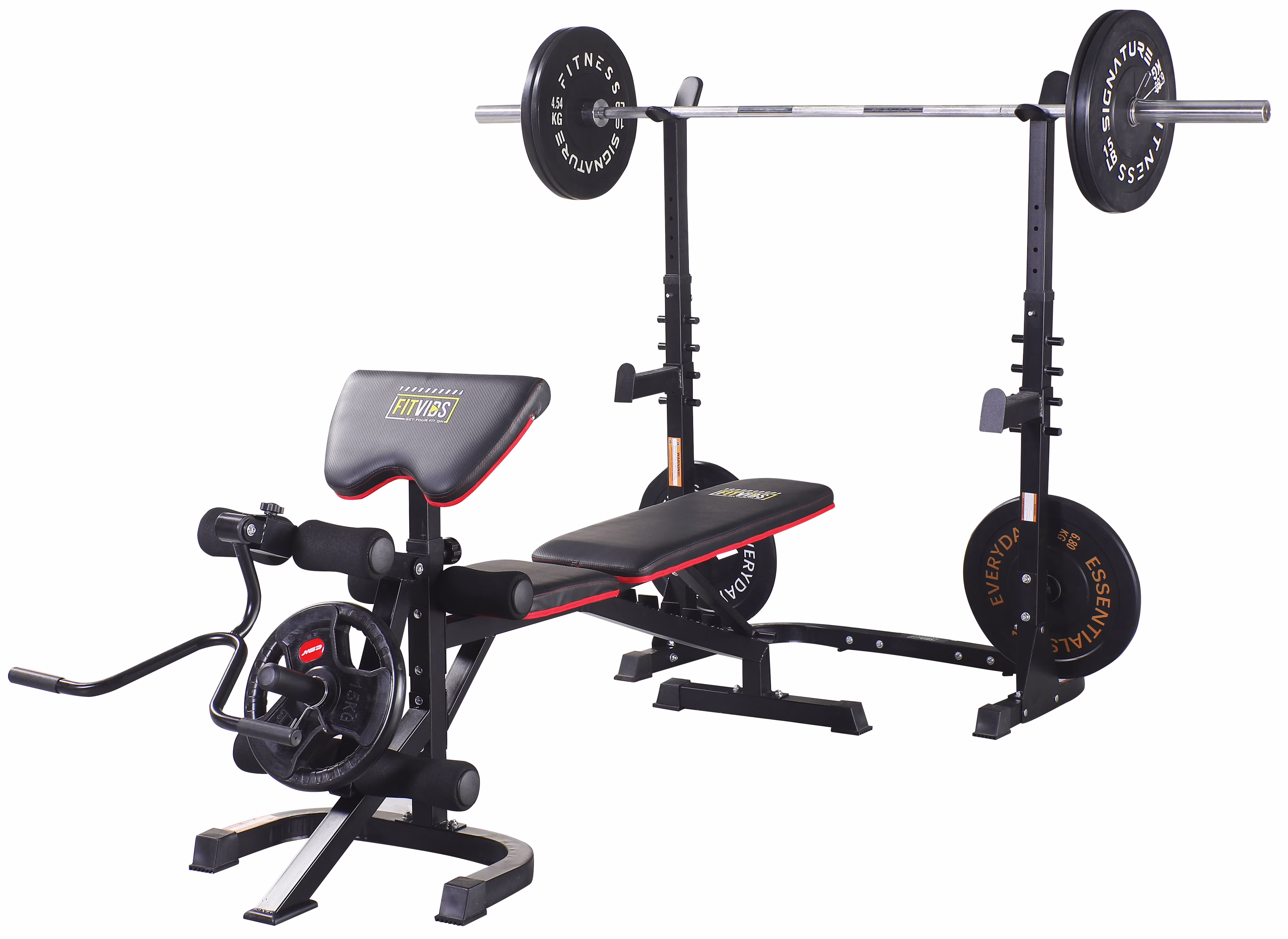 Fitvids LX600 Adjustable Olympic Workout Bench with Squat Rack, Leg Extension, Preacher Curl, and Weight Storage, 850-Pound Capacity (Barbell and weights not included)