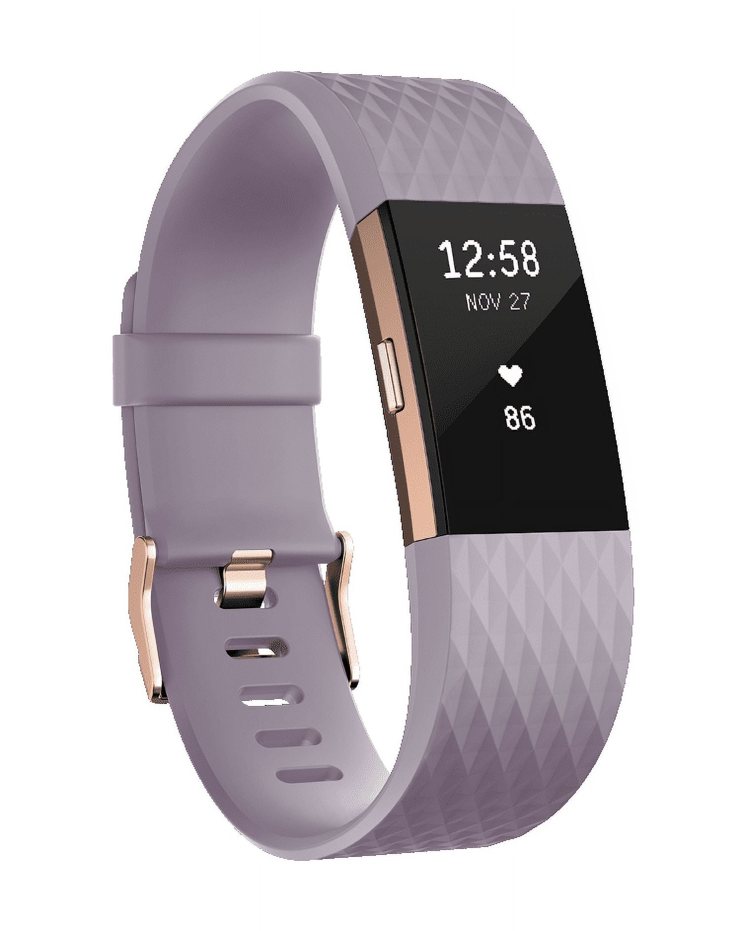 Fitbit Charge 2 - Rose gold - activity tracker with band - lavender - band size: L - monochrome - Bluetooth - 1.23 oz