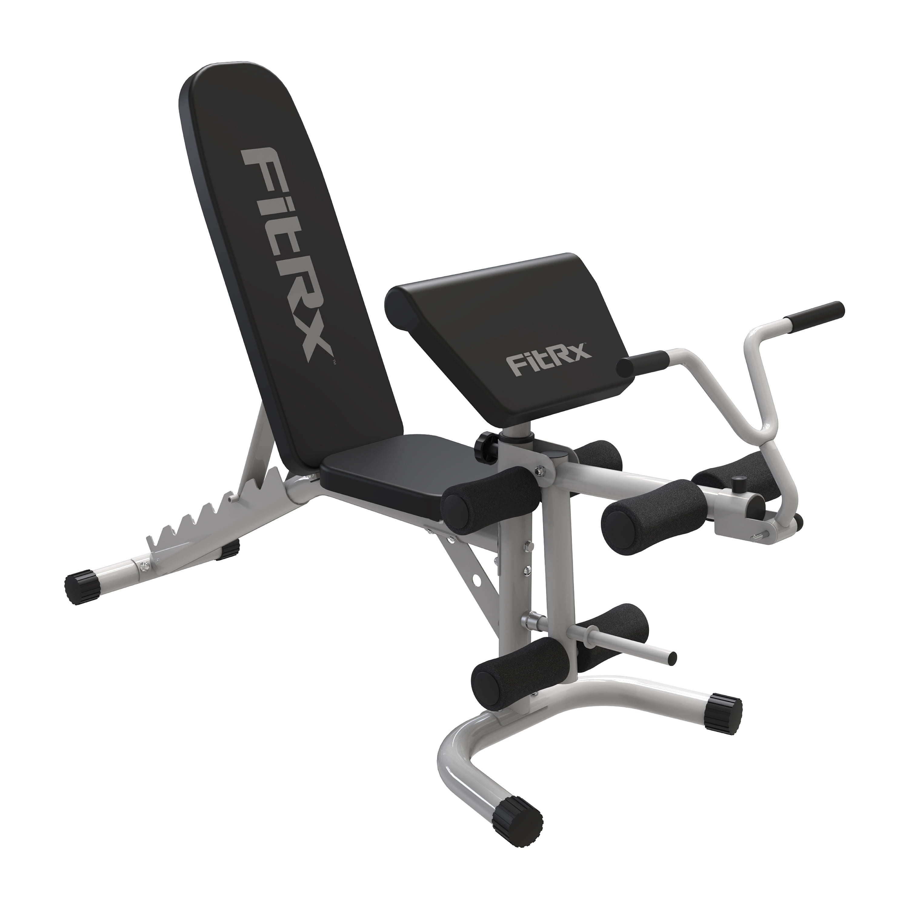 FitRx Workout Bench, Fitness Weight Bench with Adjustable Incline, Curl Bar, and Leg Lever for Home Gym Exercise Equipment