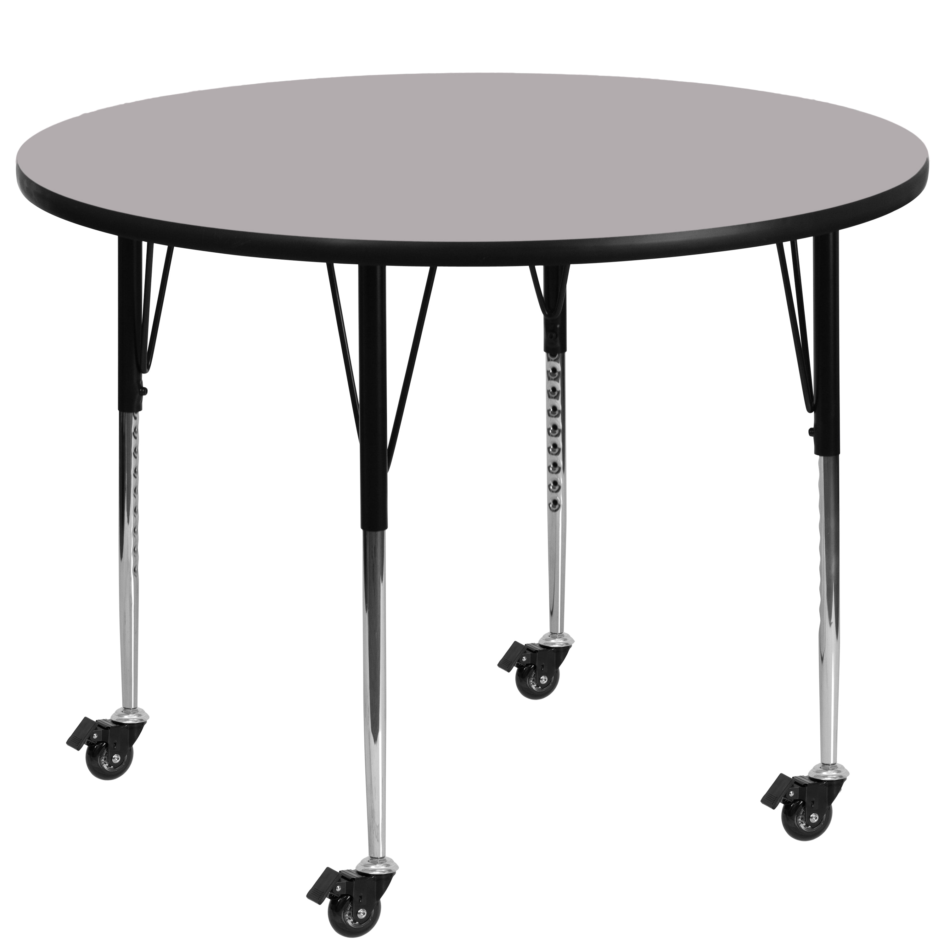 Flash Furniture Wren Mobile 42'' Round Grey Thermal Laminate Activity Table - Standard Height Adjustable Legs
