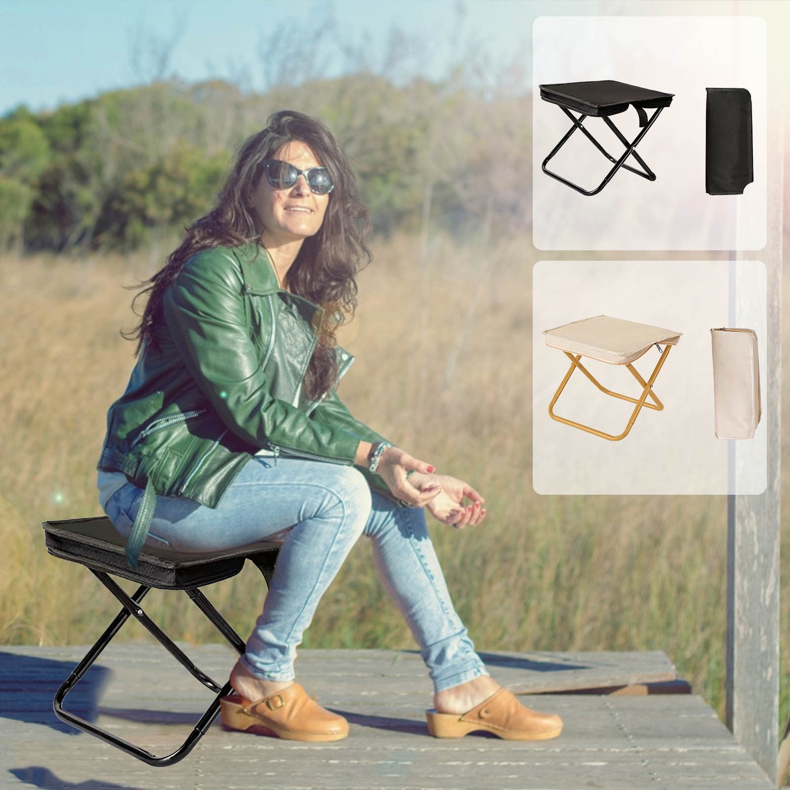 Floleo Folding Camping Stool, Portable Collapsible Camp Stool, Folding Foot Rest For Lightweight Compact Chair, Foldable Footstool Ottoman For Outdoor Hiking Backpacking Fishing Picnic Barbecue BBQ