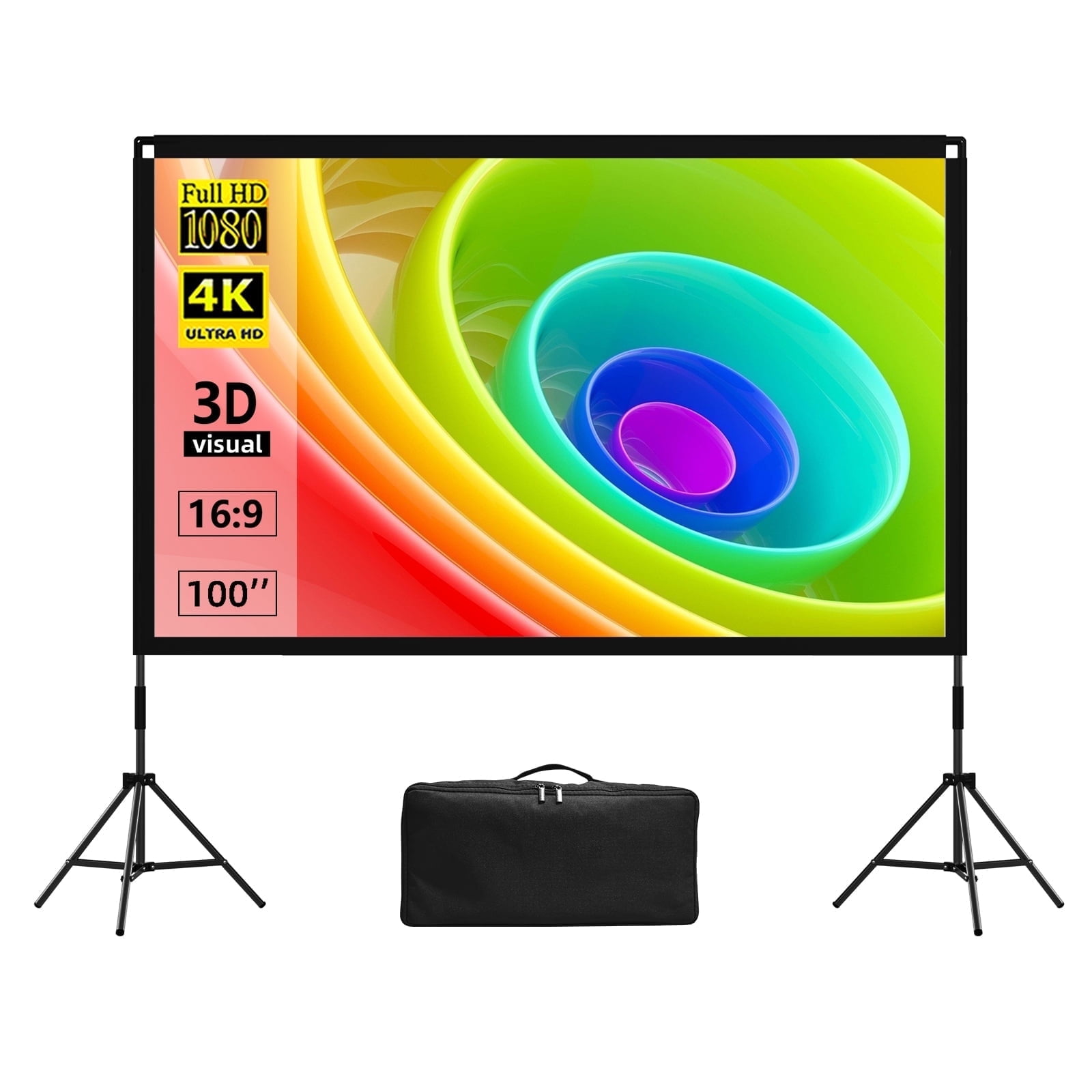 Florascent Outdoor Projector Screen with Stand, 100 inch Portable Foldable 4K HD Movie Screen with Carry Bag for Home Backyard Night,16:9