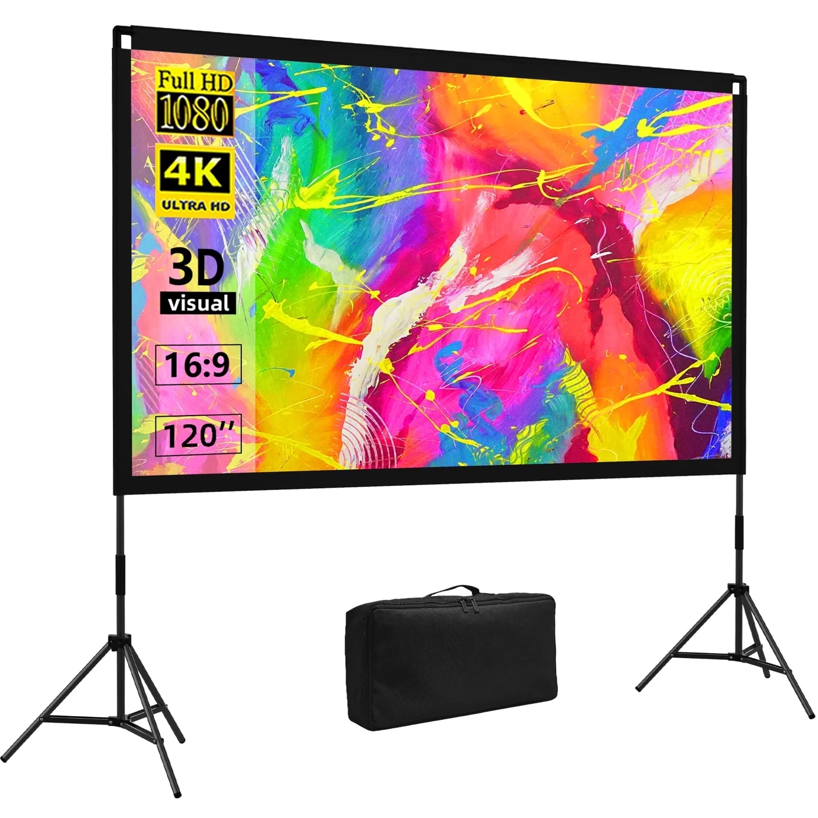 Florascent Outdoor Projector Screen with Stand 120 inch 16:9 Portable 4K HD Movie Screen for Backyard, Indoor Home Theater