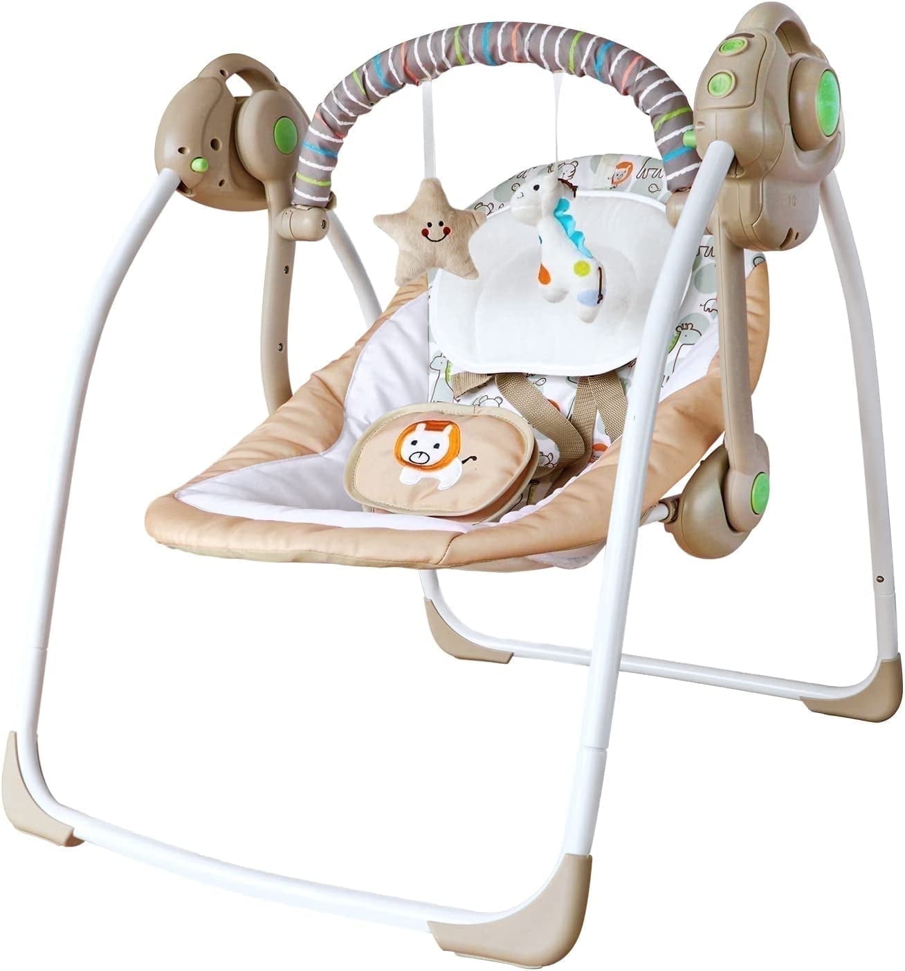 Vikua Electric Baby Swing for Infants 0-9 Months,Portable Foldable Infant Swing with 6 Speeds & Soothing Music,Baby Swing for Newborns,Khaki