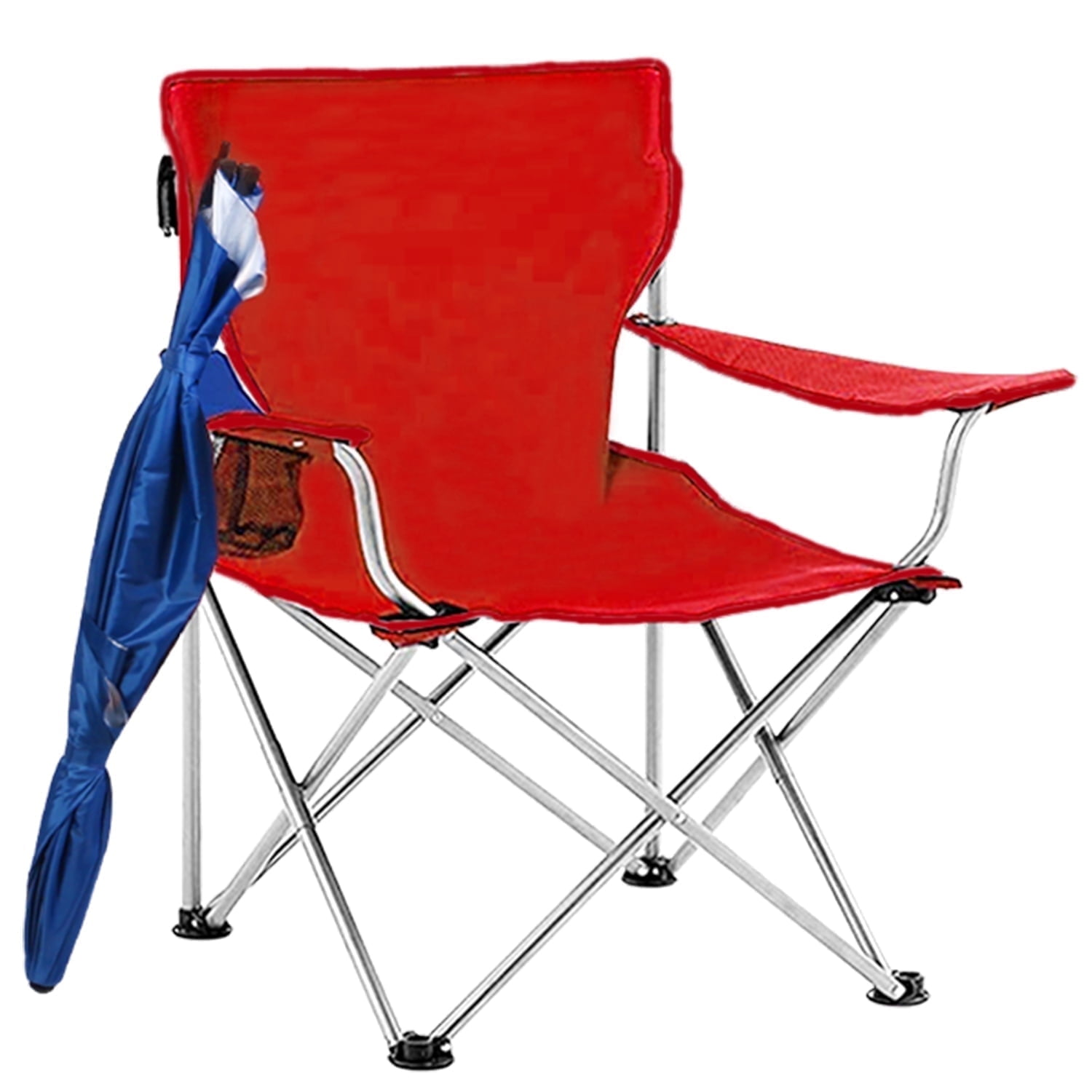 TeqHome Camping Chair with Canopy Shade Folding Beach Chair Support 220lbs with Adjustable Arm Cup Holder Detachable Umbrella Red