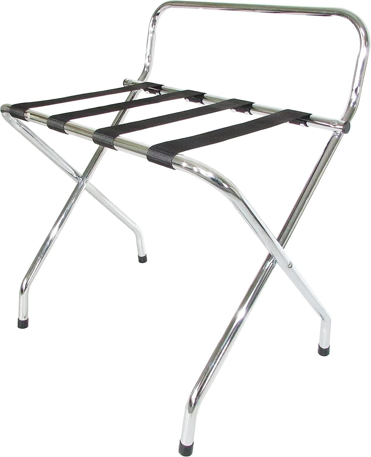 USTECH Chrome High Back Folding Luggage Rack, Heavy-Duty Metal Suitcase Stand for Guest Room, Bedroom, or Hotel – Foldable & Space-Saving Design