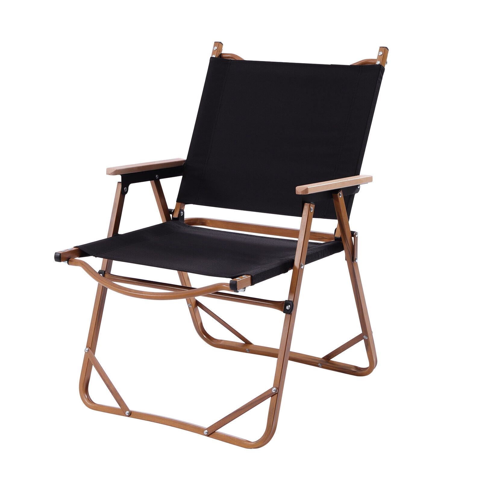 Folding Portable Camping Chair Metal Beach Chair for Patio Lawn Lounge Outdoor Chair for Adult Large Black