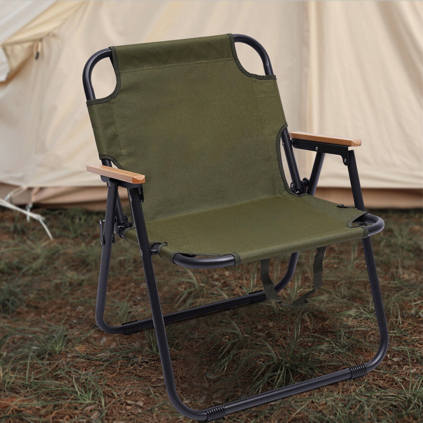 Folding Portable Camping Chair Metal Frame and Fabric Outdoor Chair for Patio Lawn Lounge Green