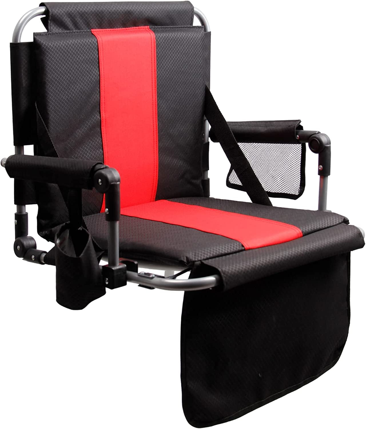 Folding Stadium Seat Bleacher Chair with Cup Holder, Mesh Bag and Hide Hooks, Portable Stadium Chair with Back and Cushion