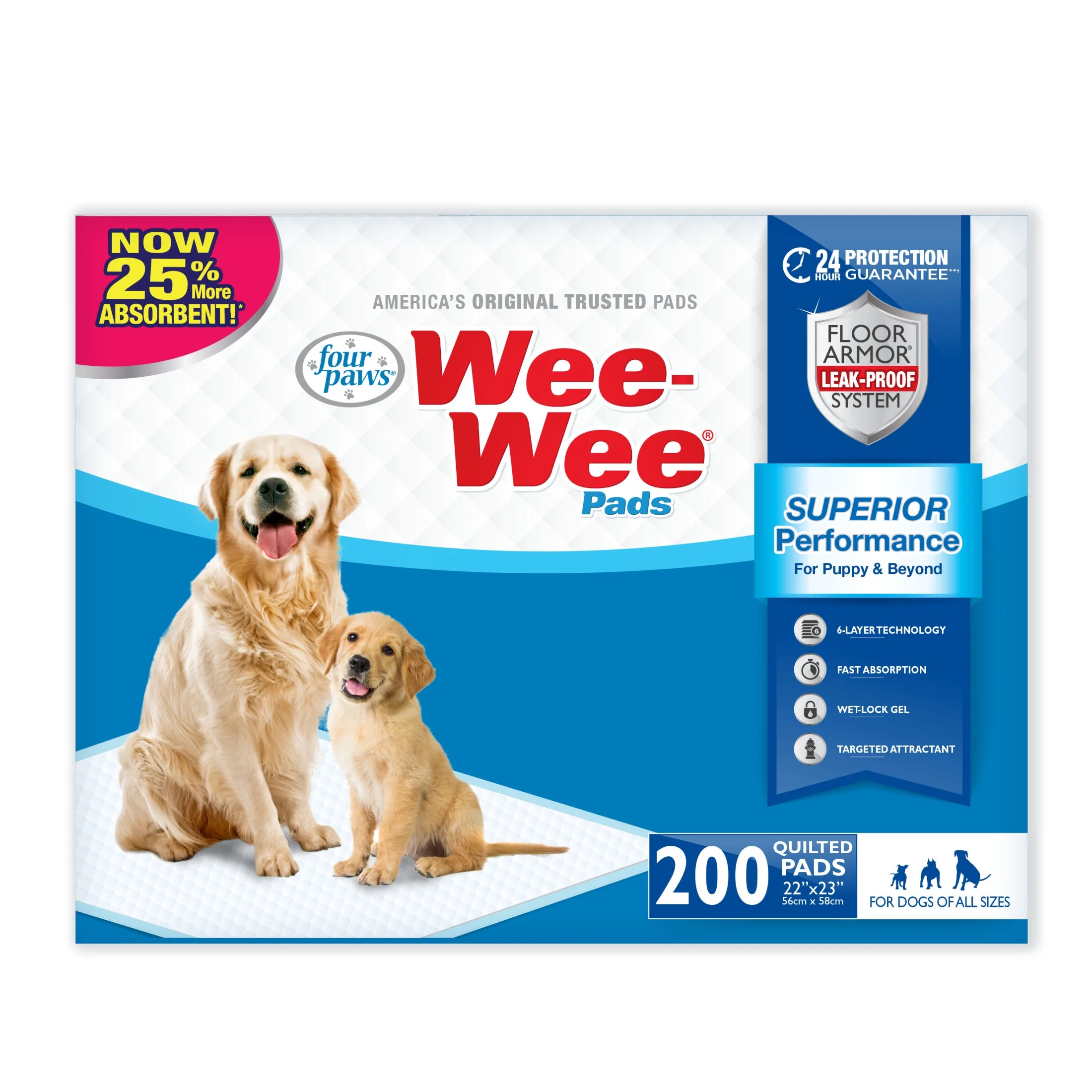 Four Paws Wee-Wee Superior Performance Dog Pee Pads 22" x 23" (200 Count)