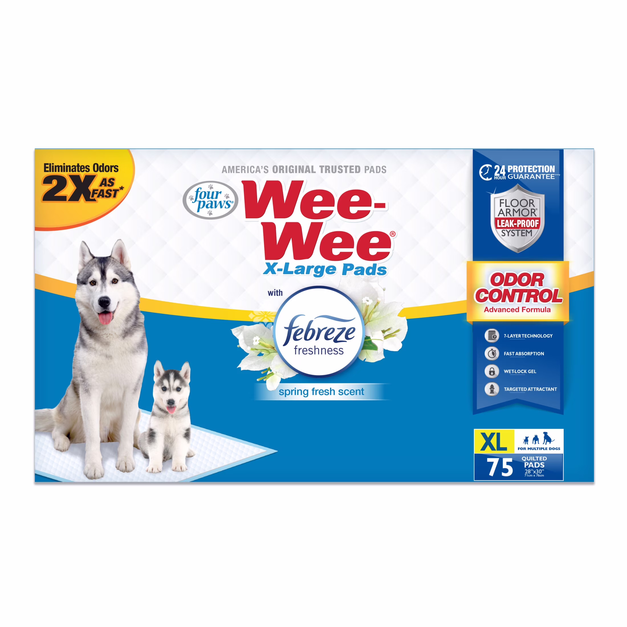 Four Paws Wee-Wee Febreze Freshness Odor Control Potty Training Dog & Puppy Pads, XL 75ct