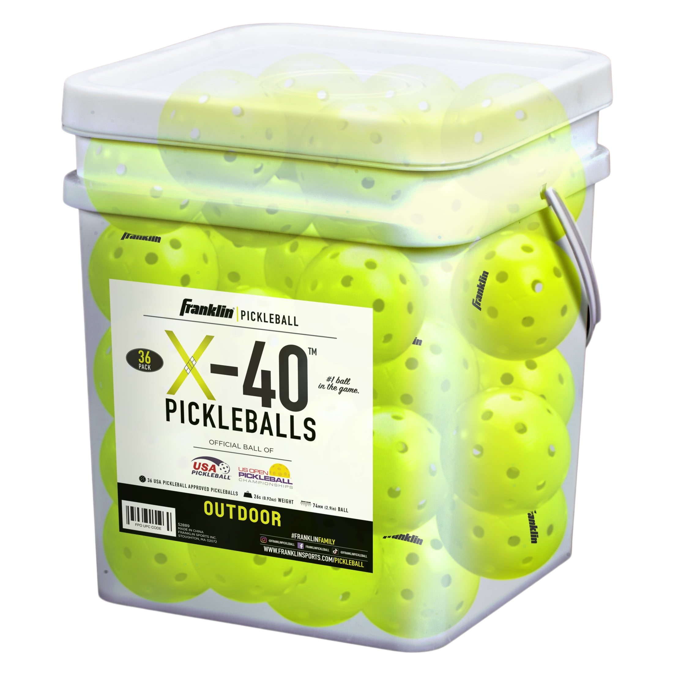 Franklin Sports X-40 Outdoor Pickleballs - Official Size - Optic - 36 Pack Bucket