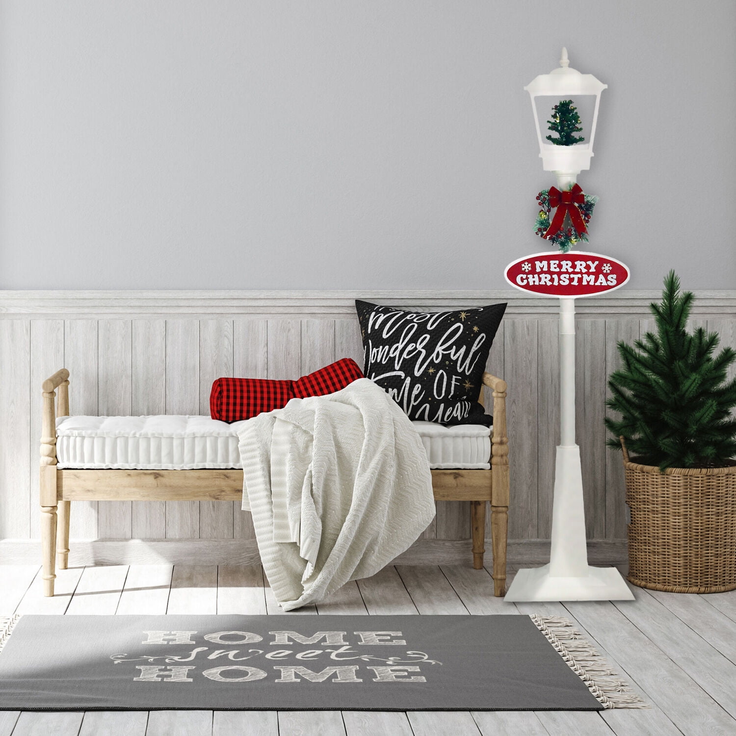 Fraser Hill Farm 5.9 ft Musical Snowy Christmas Street Lamp in White, FSL071A-WHT