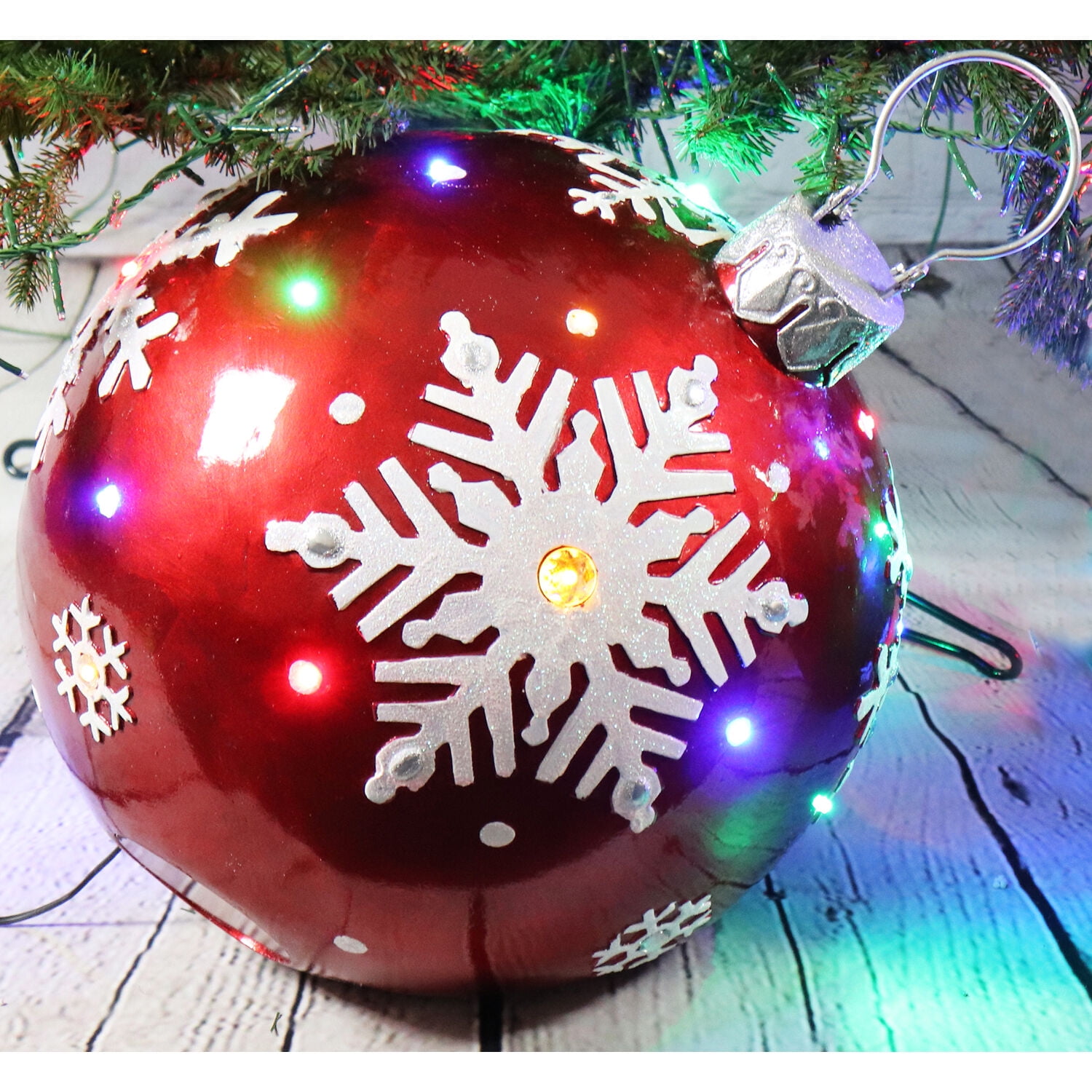 Fraser Hill Farm Indoor/Outdoor Oversized Christmas Décor, LED Lights, Ornament in Red, 7.70 lbs.