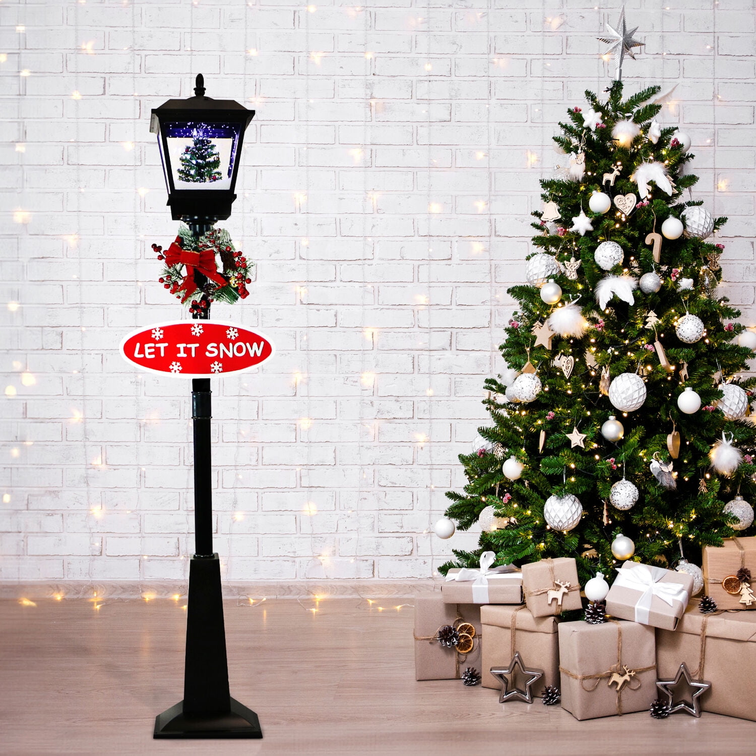 Fraser Hill Farm 5.9 ft Musical Snowy Christmas Street Lamp in Black, FSSL071A-BLK2