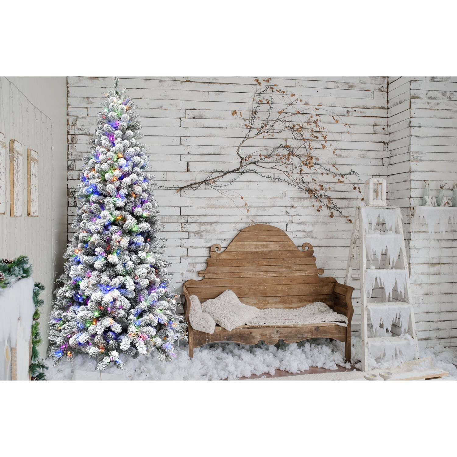 Fraser Hill Farm Prelit LED Multicolor Flocked Alaskan Pine 7.5-ft. Christmas Tree, FFAF075-6SN