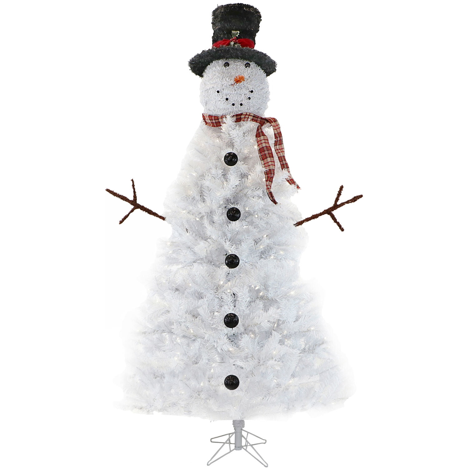 Fraser Hill Farm Prelit 450 Clear LED Lights White Snowman Christmas Tree, 7.5'