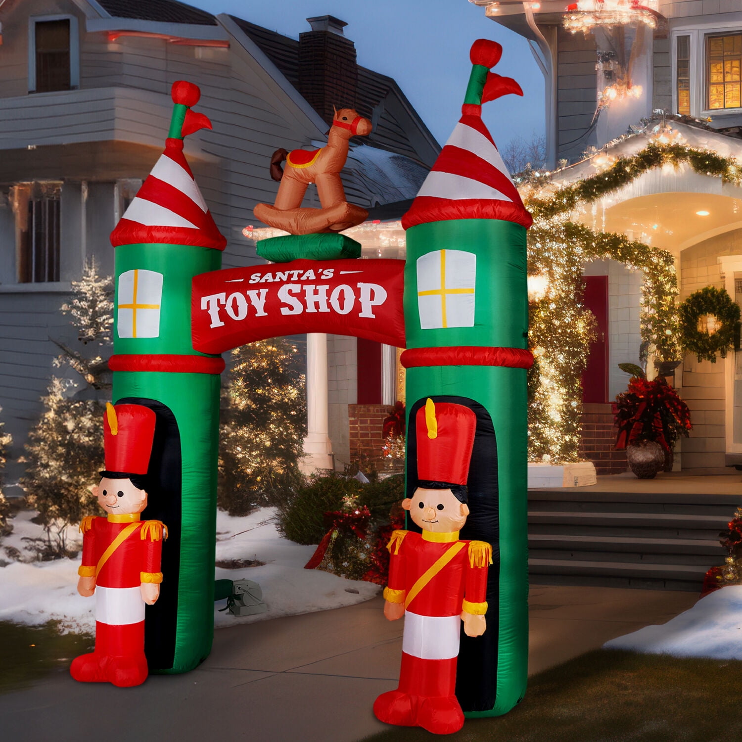 Fraser Hill Farm 10 ft Prelit Santa's Toy Shop Archway Inflatable, FHFARCHWY081-L