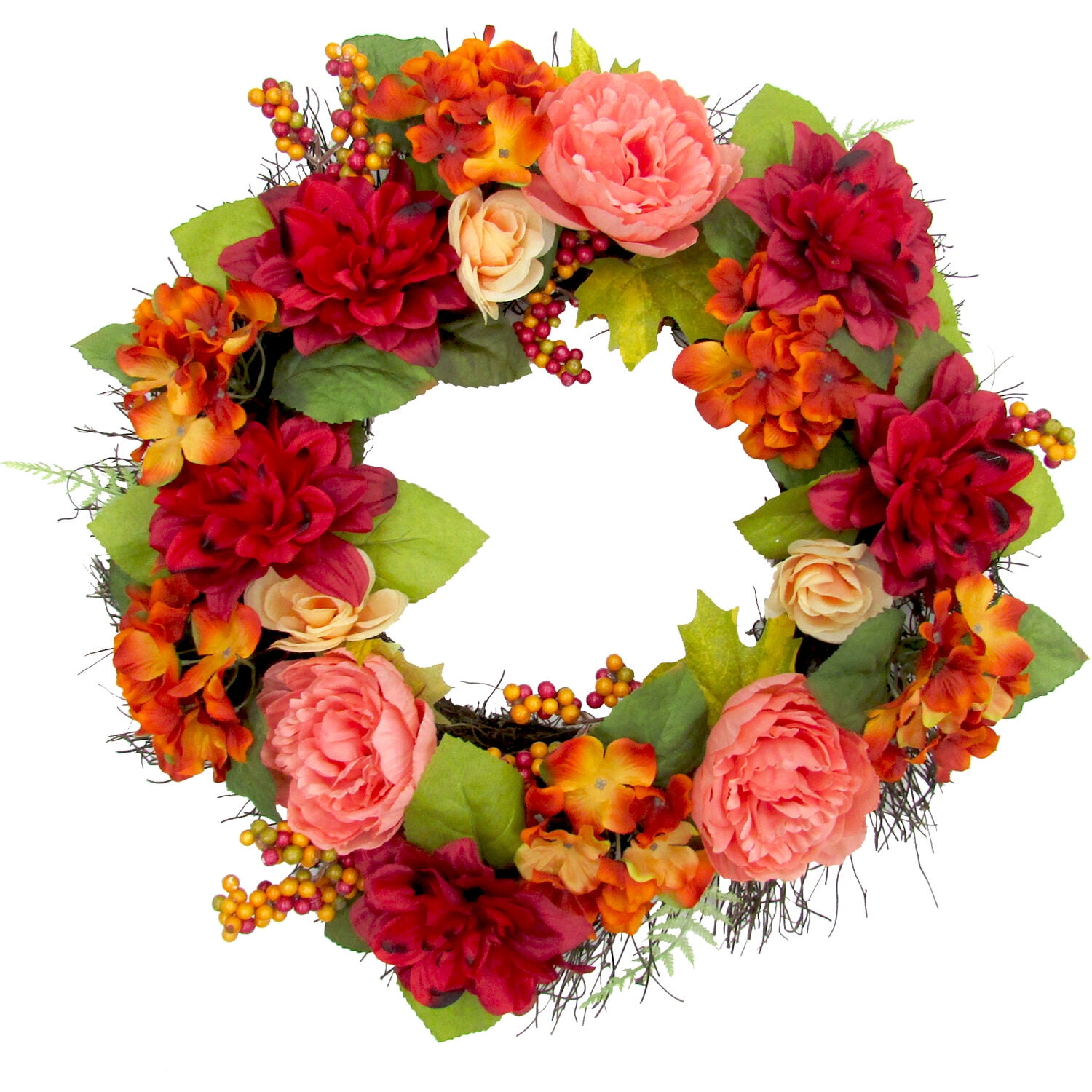 Fraser Hill Farm 24" Fall Harvest Wreath Door Hanging with Dahlias and Peonies