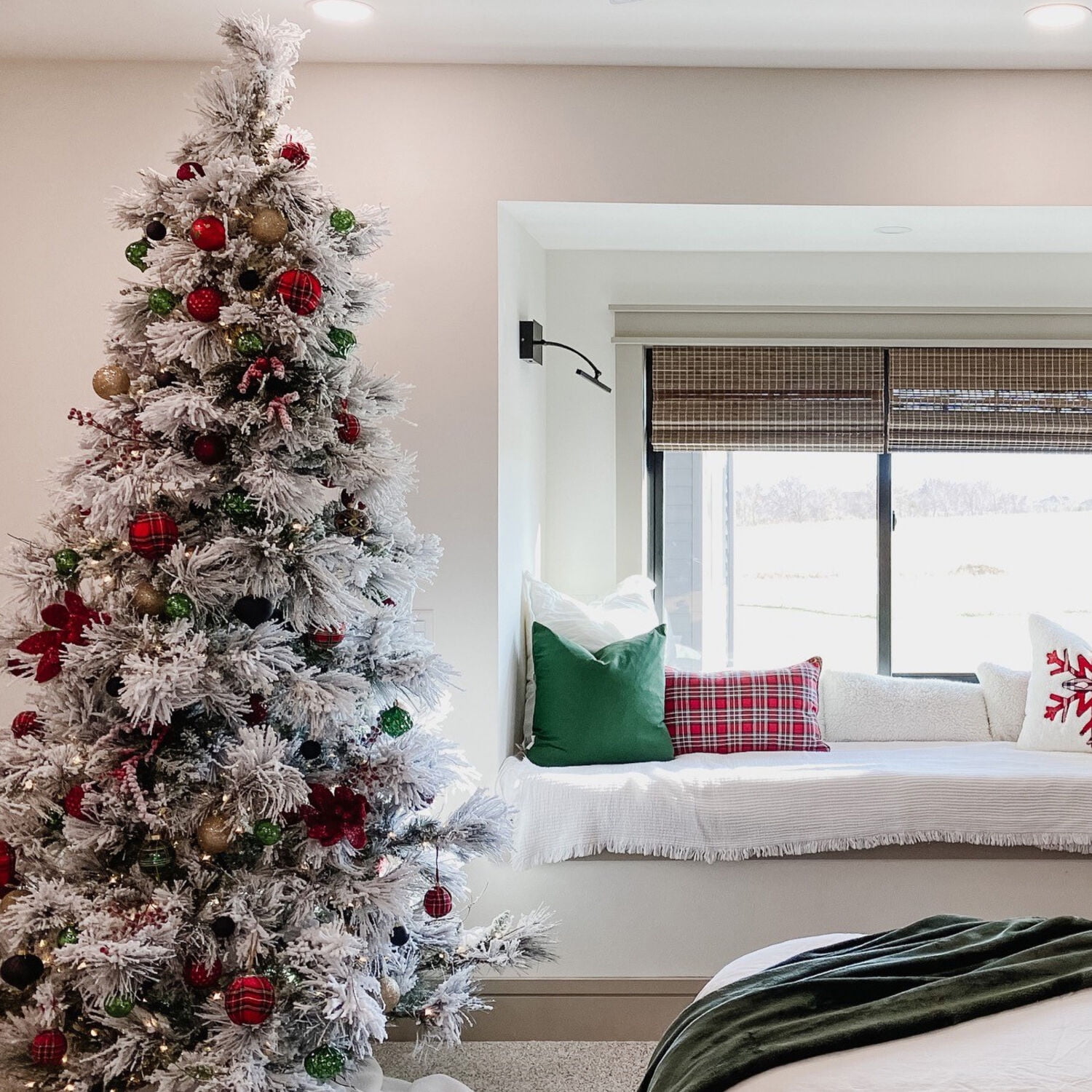 Fraser Hill Farm 4.0-Foot Snowy Pine Flocked Slim Christmas Tree, No Lights