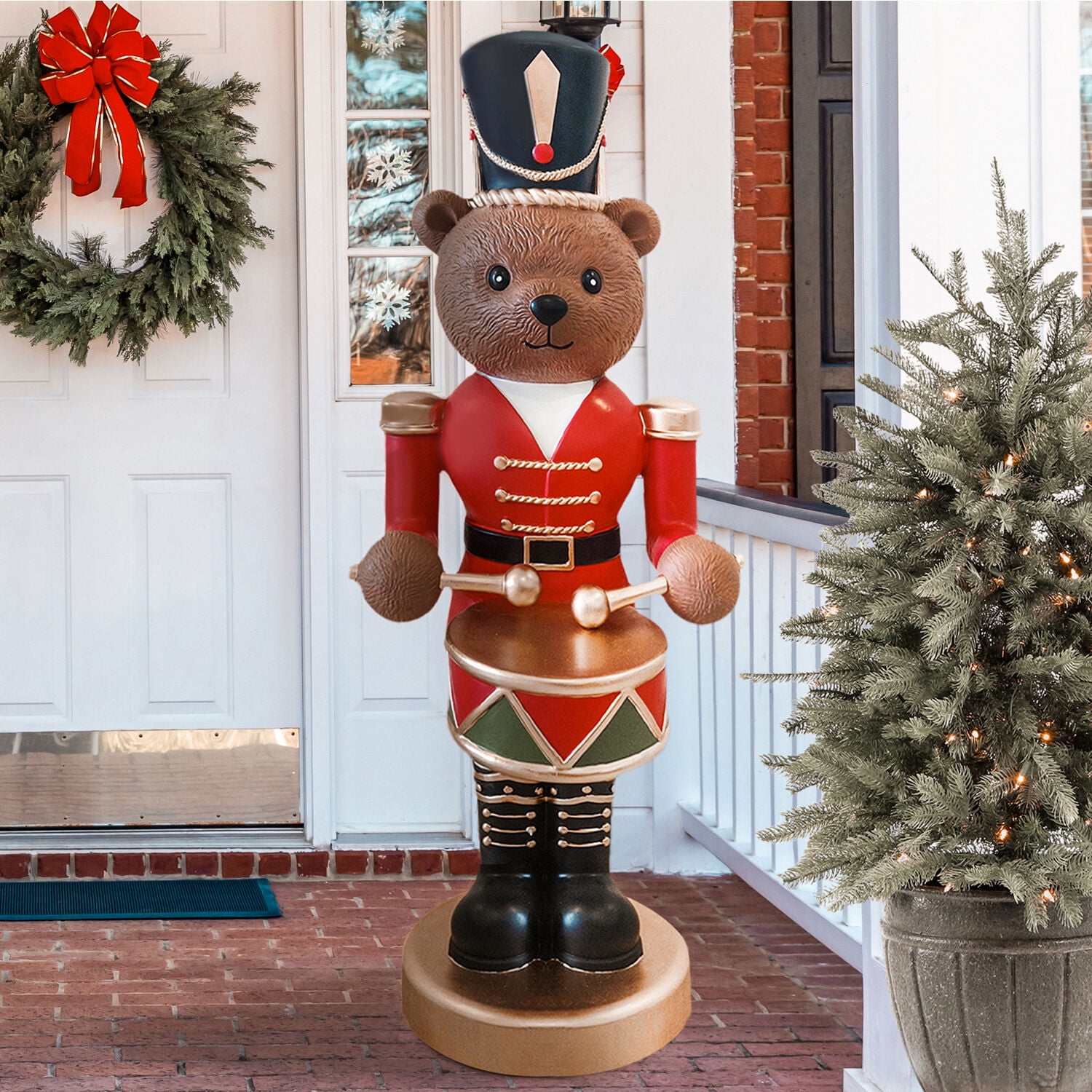 Fraser Hill Farm 48" Red Musical Nutcracker Bear Playing Drum