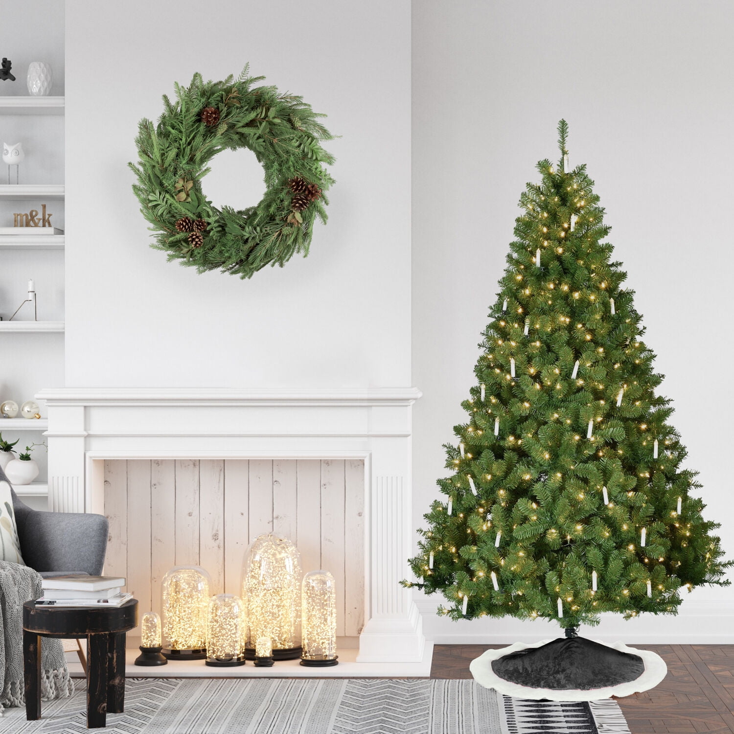 Fraser Hill Farm 6.5-Ft. Vintage Christmas Tree with Classic Candle and Warm White LED Lights | Metal Stand | Festive Holiday Decor | FFVC065-5GR