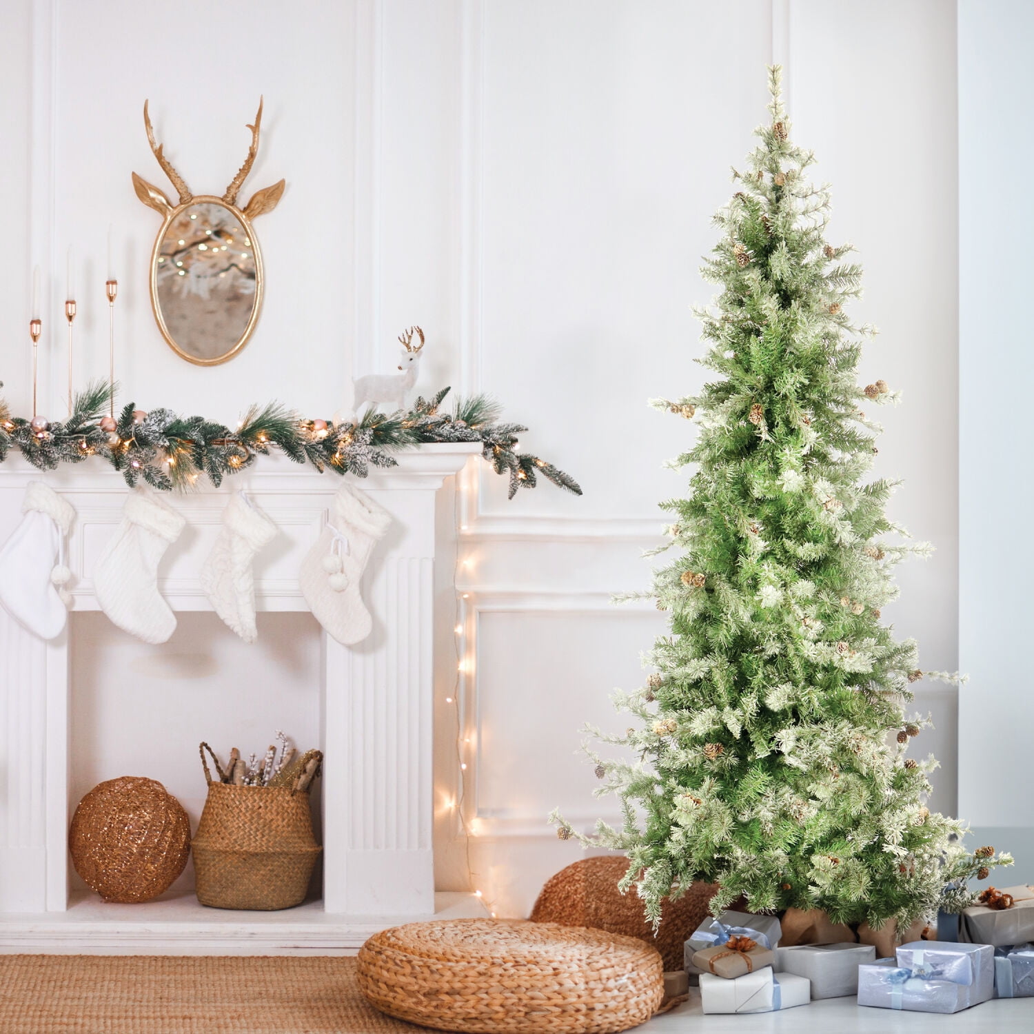 Fraser Hill Farm 7.5-Ft. Flocked Buffalo Fir Christmas Tree, FFBF075-0SN