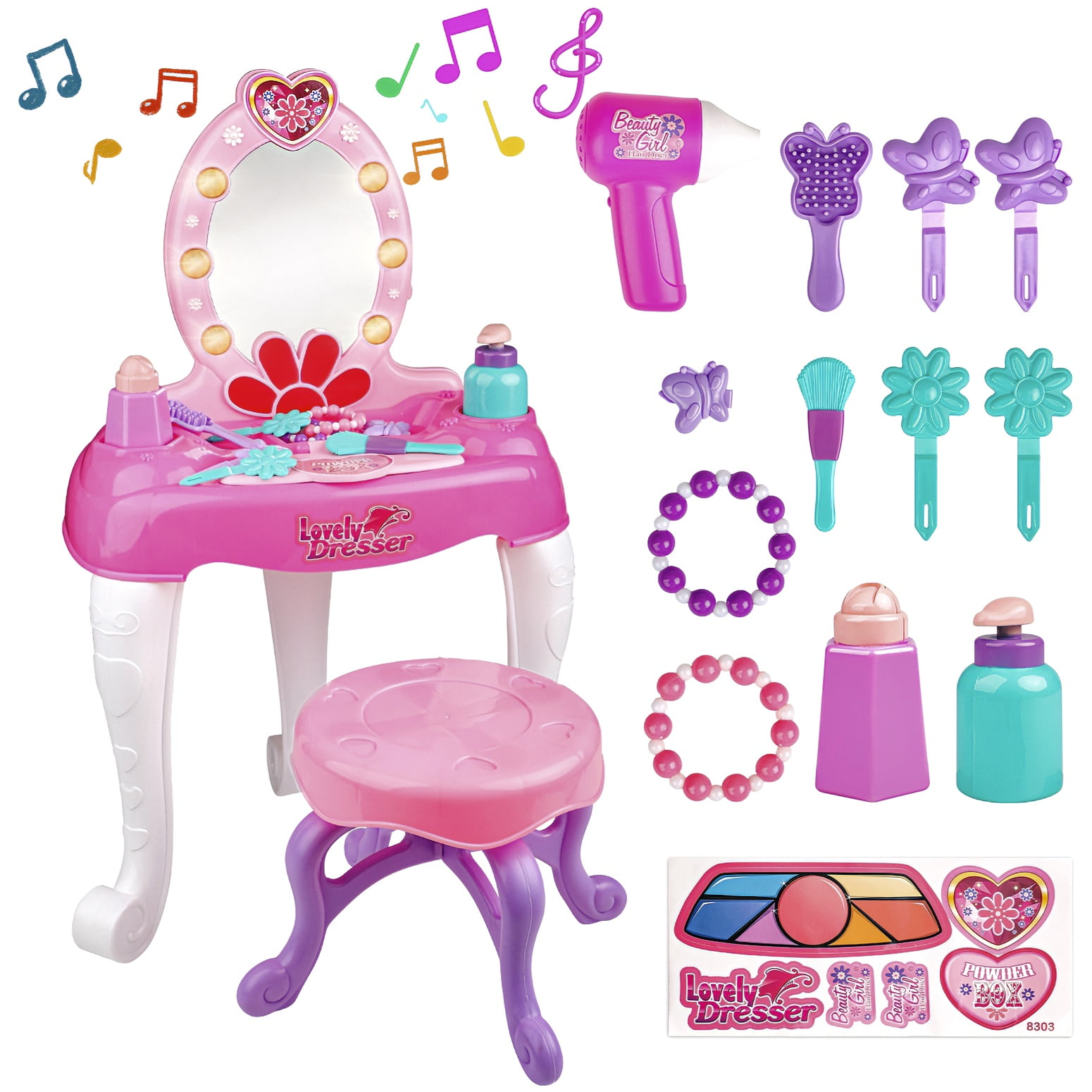 Freecat Baby Girls Vanity - Pink Pretend Makeup Set Toy for Toddlers, with Mirror and Stool, Princess Vanity Toys for 3 4 5 6 Years Old Girls, Birthday Christmas Girls Gift