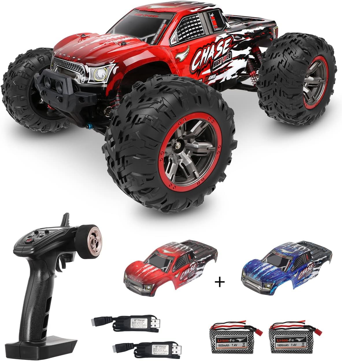 Freecat 1:10 Scale Large RC Cars,4WD 2.4GHz Off Road Monster RC Truck with 2 Battery 46+ KM/H Hobby Grade High Speed Remote Control Car for Adults Boys