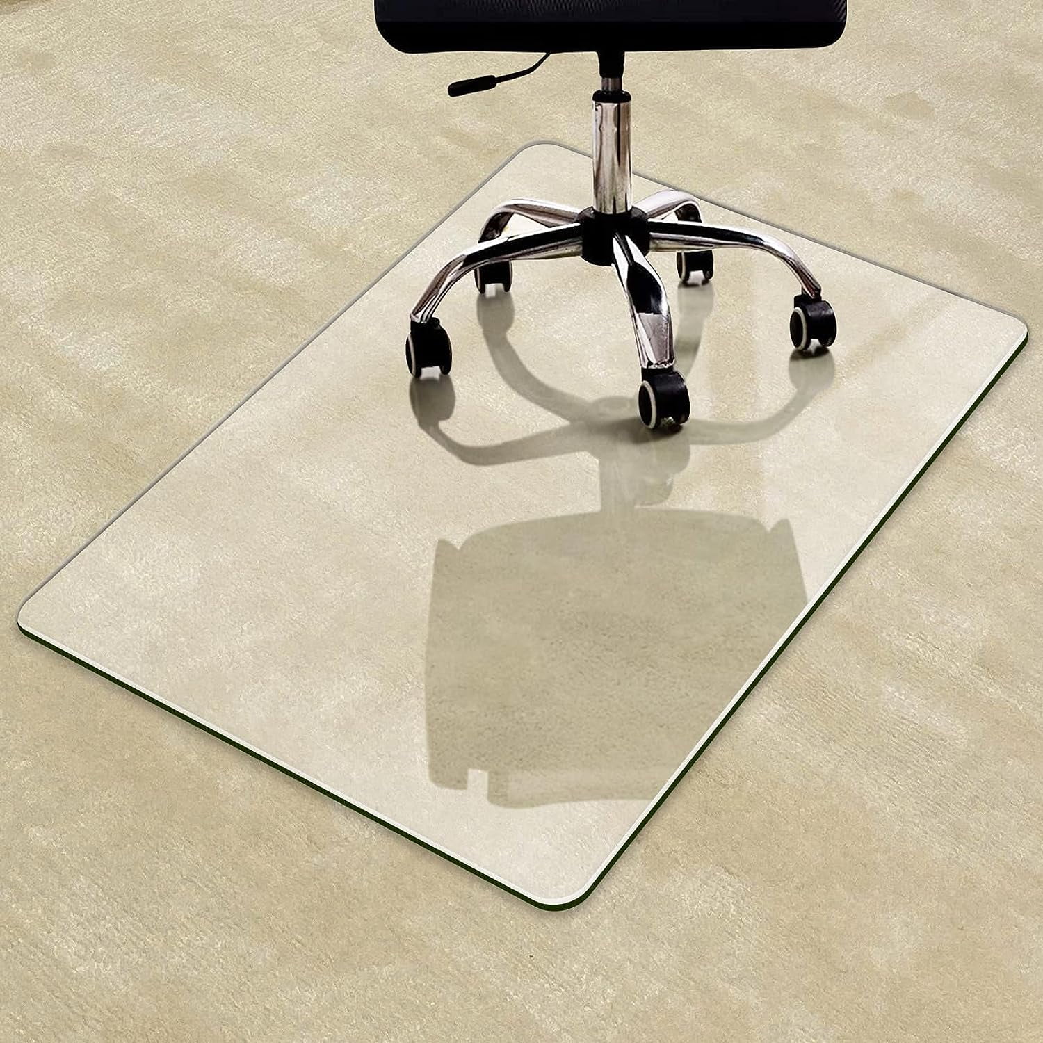 FreeLung Tempered Glass Home Office Chair Mat for Carpet or Hard Floor Protection 47" x 35", Clear, Space