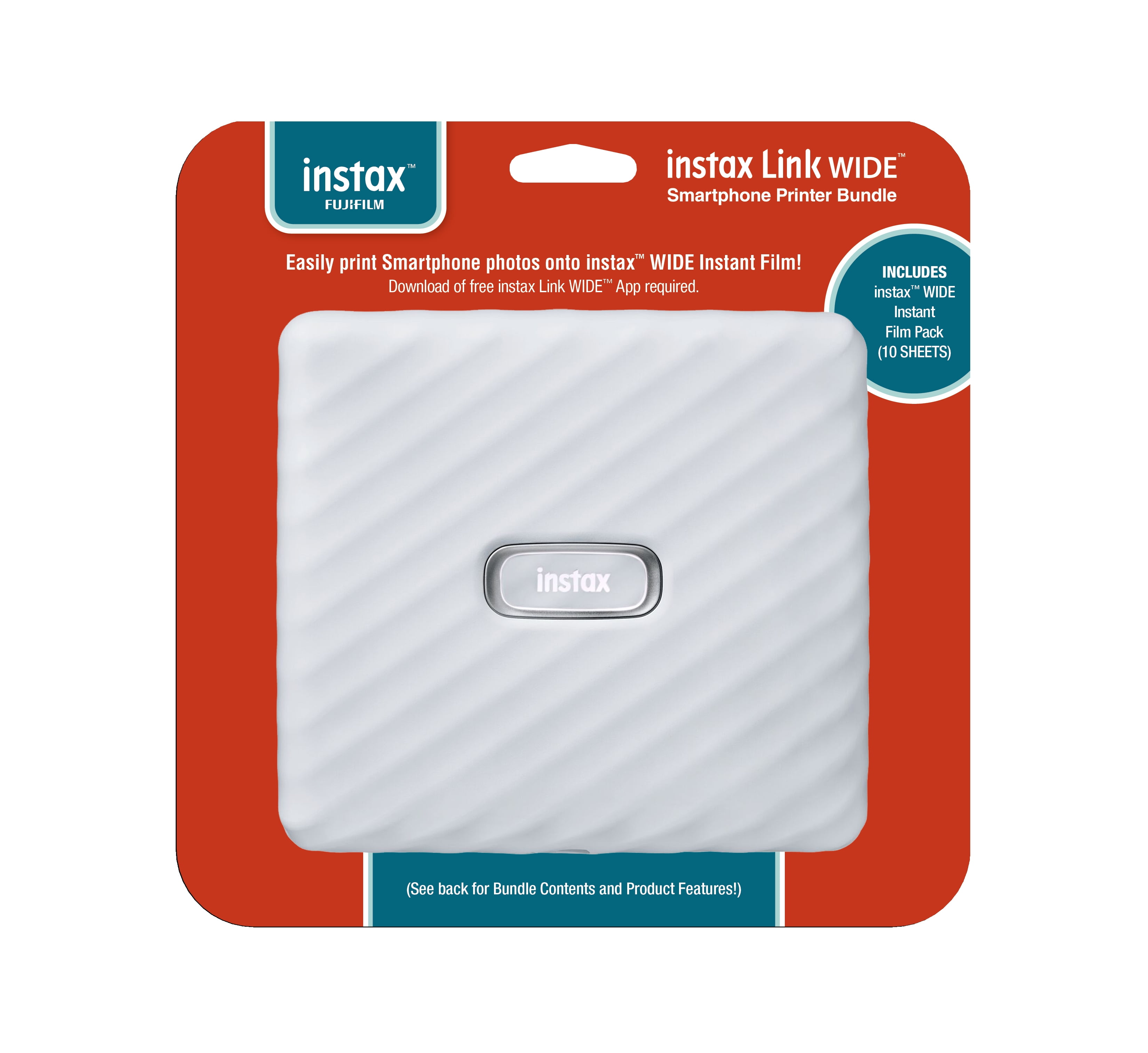 Fujifilm Instax Link Wide Wireless Smartphone Printer Bundle with Film (10 Exposures), Ash White (Value Pack)