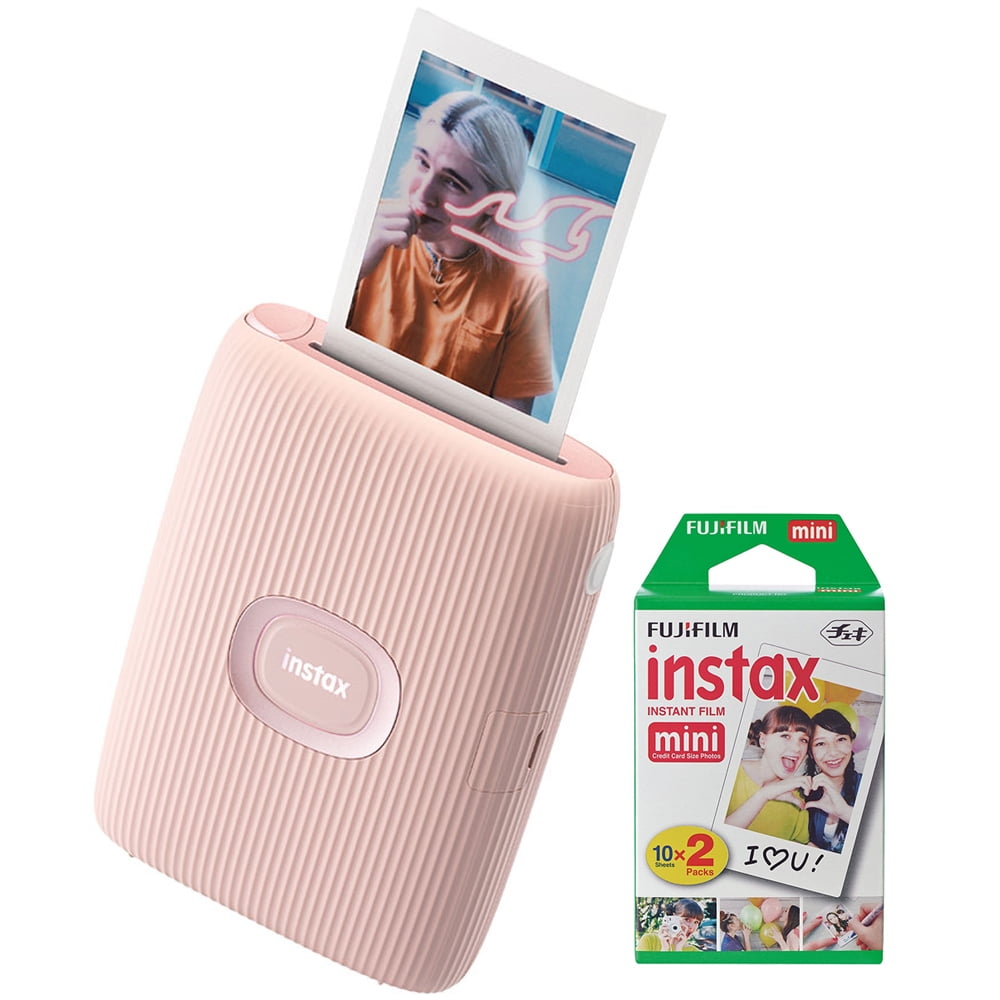Fujifilm 16767208 Instax Mini Link 2 Smartphone Printer Soft Pink Bundle with Instax Mini Twin Pack Instant Daylight Film 20 Shots