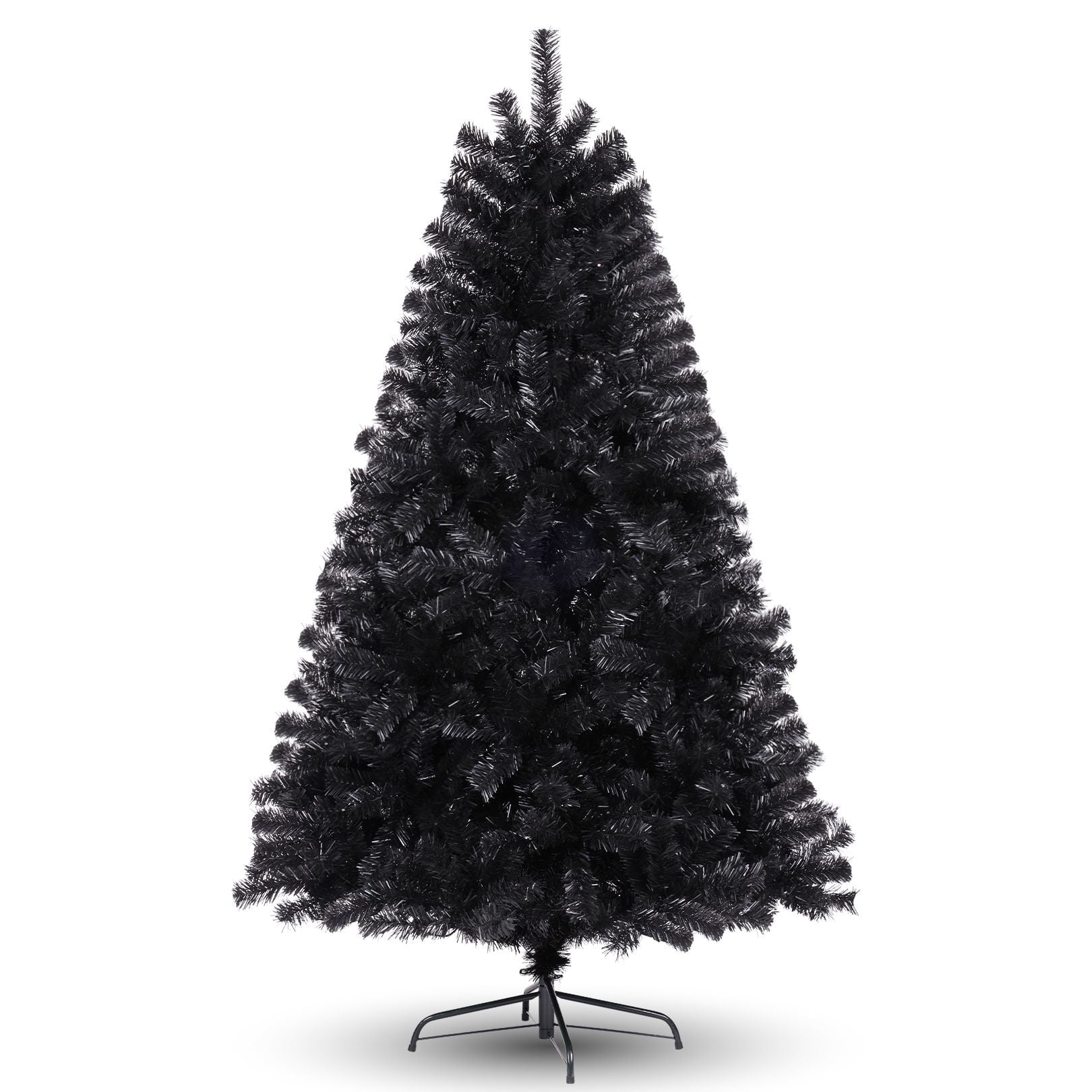Funcid 6ft Hinged Artificial Black Halloween Tree, Artificial Christmas Tree w/ 1,477 Branch Tips, Foldable Metal, 100% New PVC Material, for Indoor and Outdoor Halloween Decorations