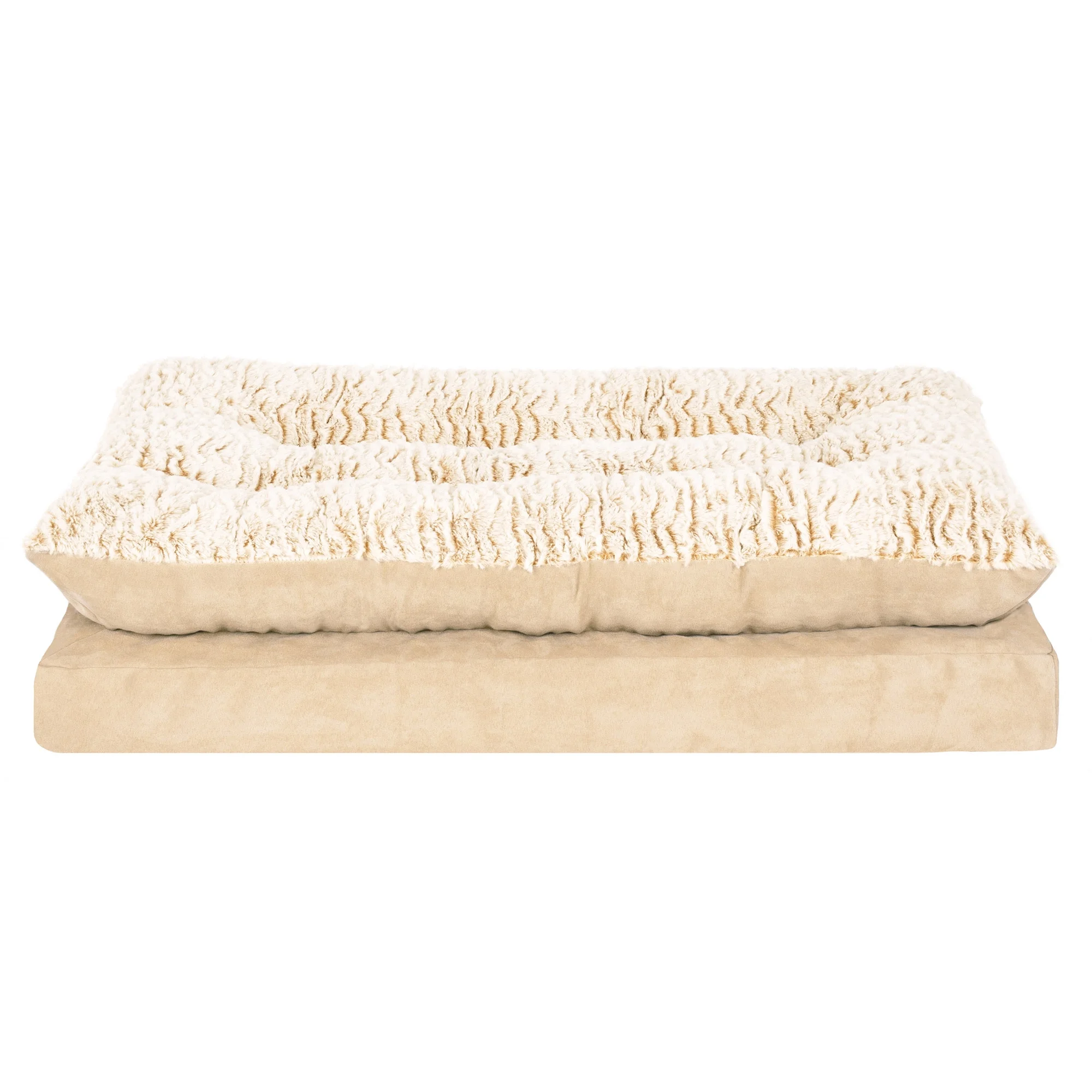 FurHaven Pet Products Embossed Faux Fur & Suede Orthopedic Pillow Top Mattress Pet Bed for Dogs & Cats - Taupe, Medium