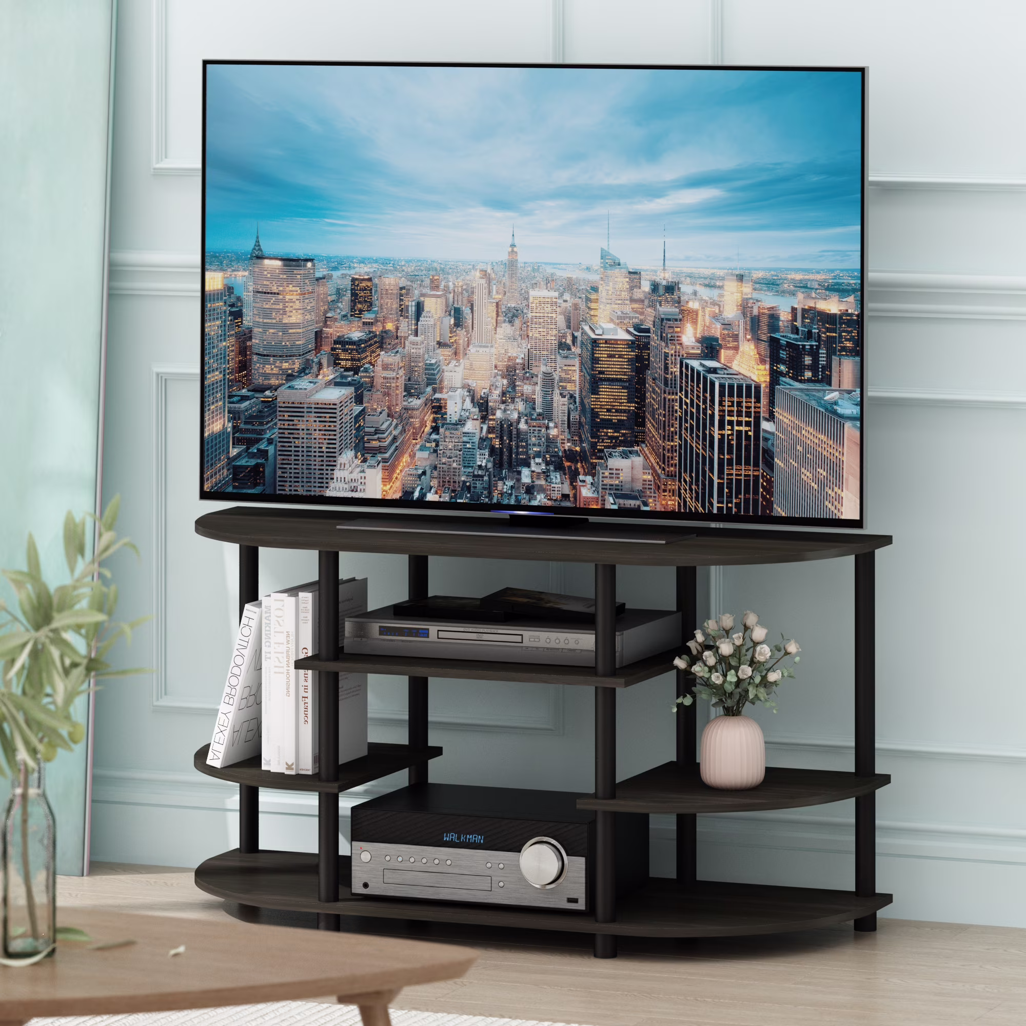 Furinno JAYA Simple Design No Tool TV Stand, Black