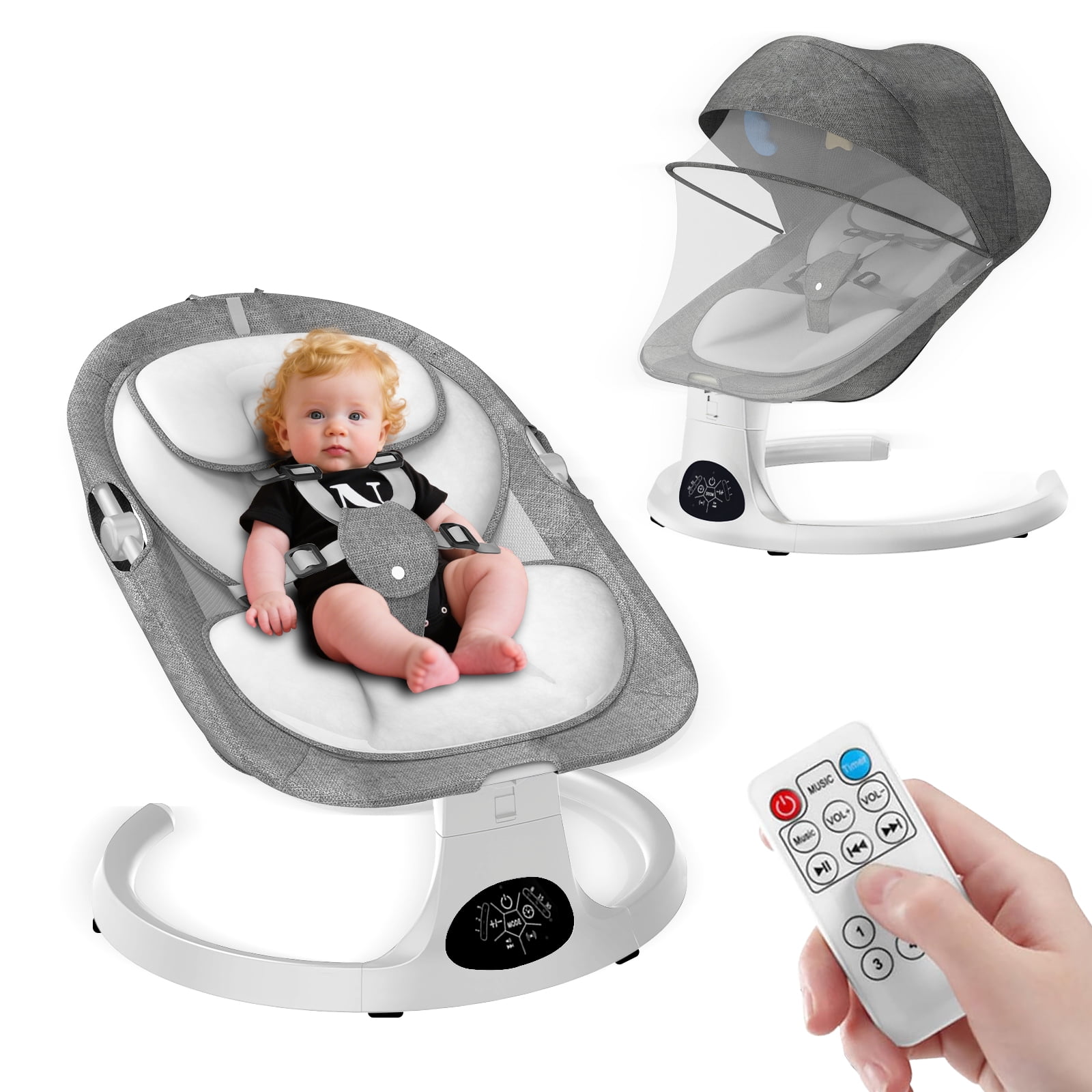 G TALECO GEAR Baby Swing for Infants, Portable Bouncer&Rocker with 5 Speeds, Bluetooth Control, Gray