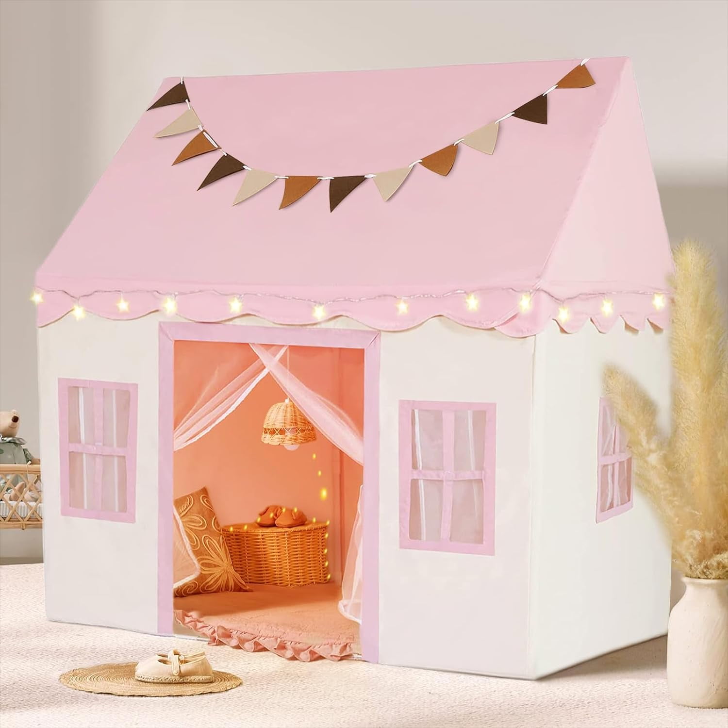 G TALECO GEAR Kids Tent, Indoor Toddler Tent with Star Lights, Large Playhouse Toys for Girl Birthday Gift, Outdoor Kids Play Tent, Pink